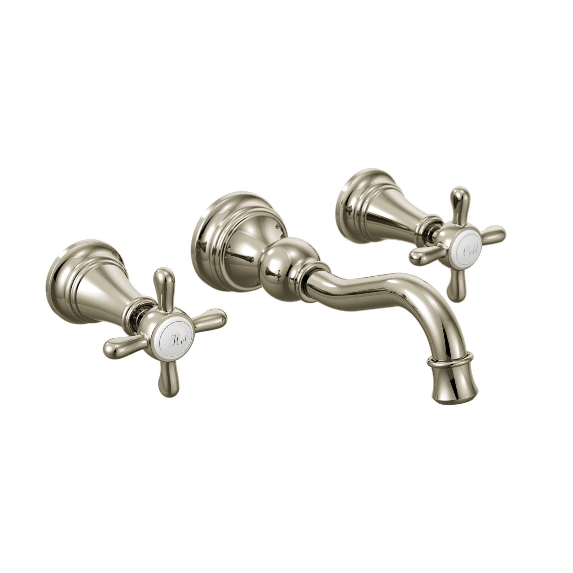 Moen TS42112NL Weymouth Polished Nickel Wall-mount 2-handle WaterSense Low-arc Commercial/Residential Handle Bathroom Sink Faucet