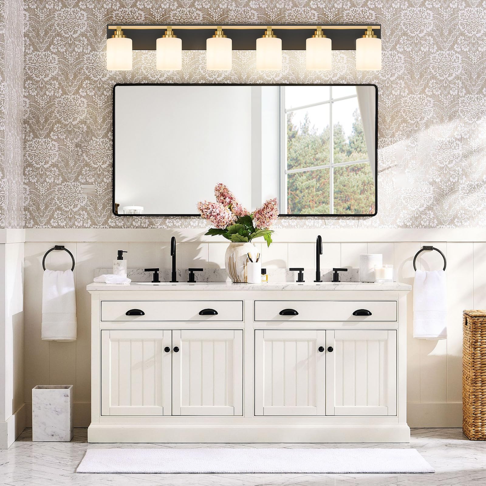 Aoibox Modern 6 Light Bathroom Vanity Light Fixture 43 3 in Wide Milky ...