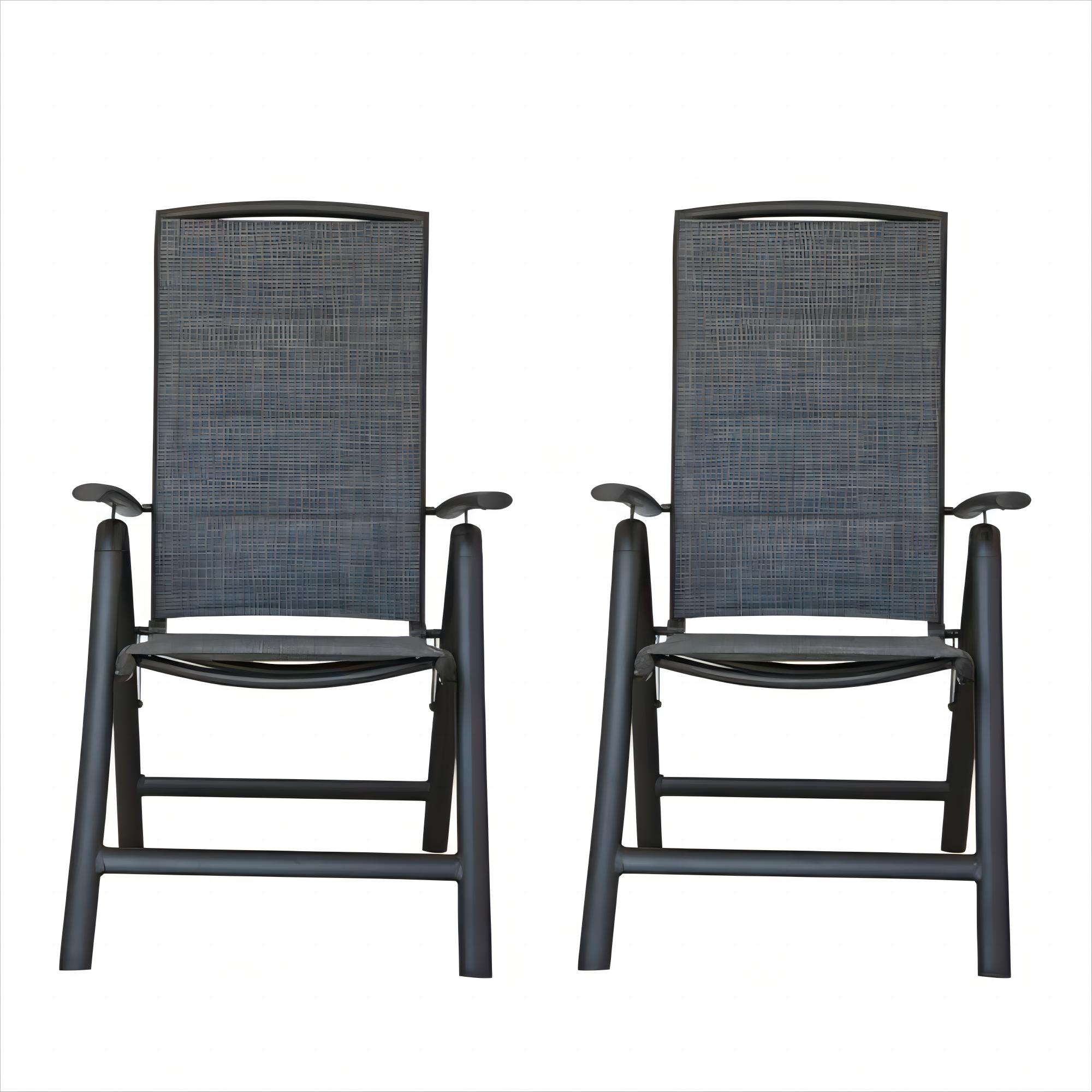 CESICIA W225-OPS-40 Patio Chairs Set of 2 Stackable Dark Gray Aluminum Frame Stationary Recliner Chair with Solid Seat
