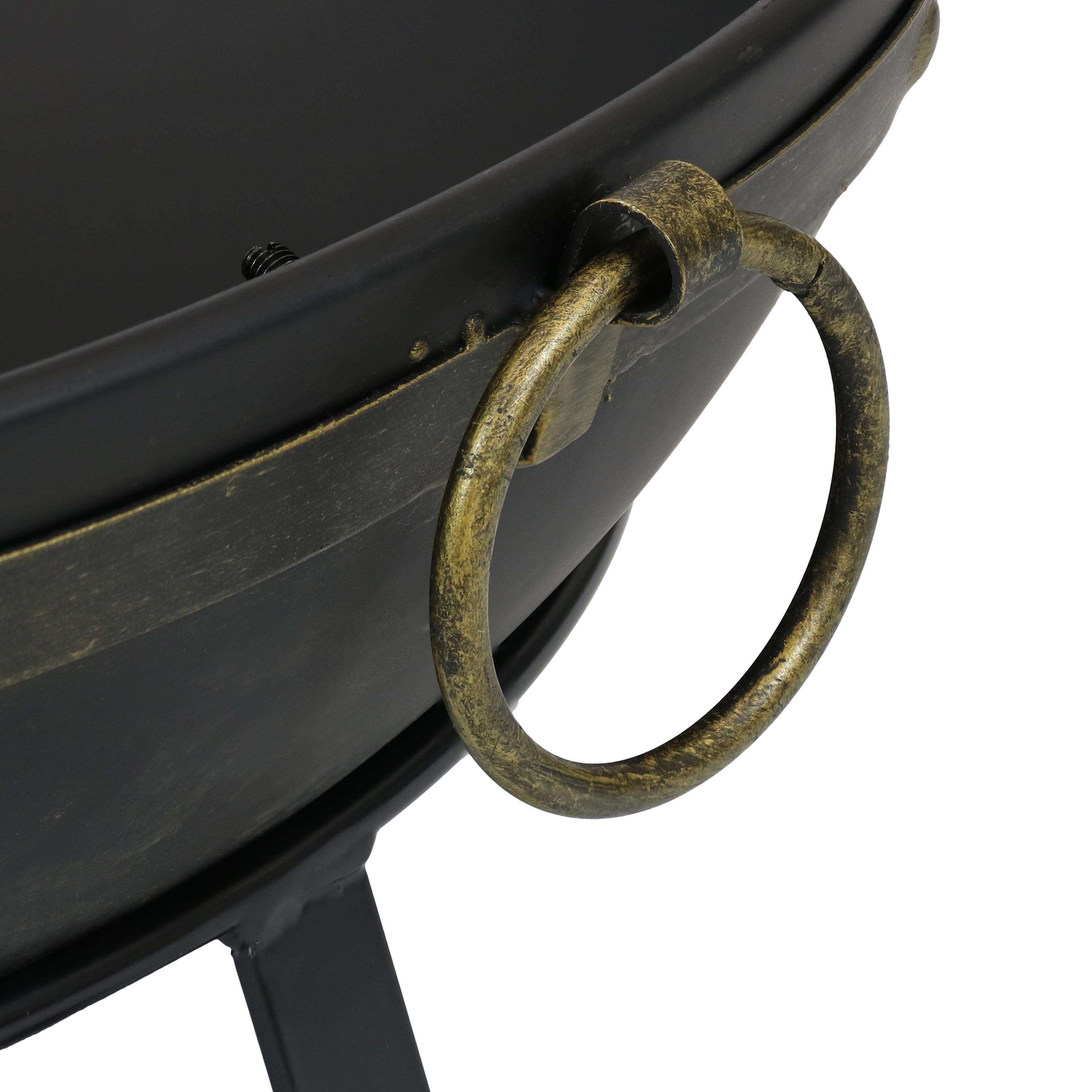 Victorian 25" Black Steel Fire Bowl with Spark Screen