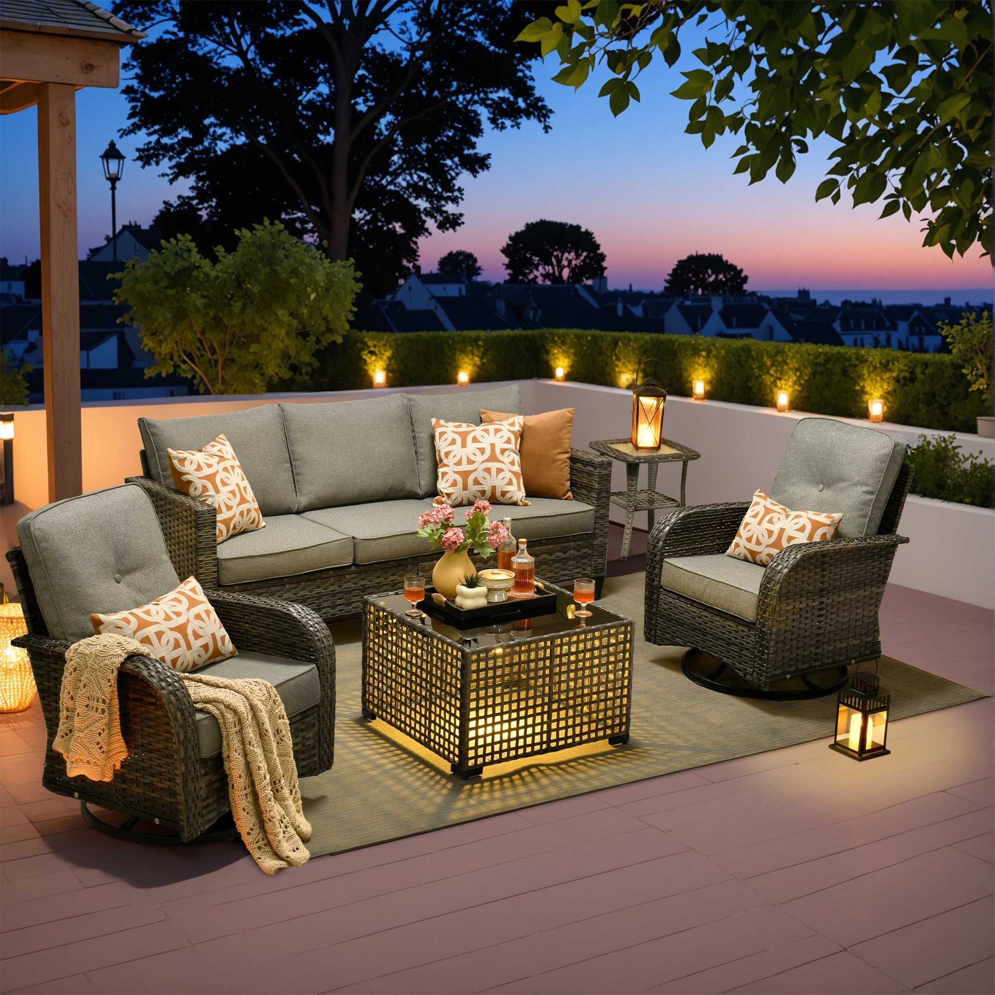 ALTRIGUS 5 -Piece Wicker Dark gray Patio Conversation Set in the Patio ...
