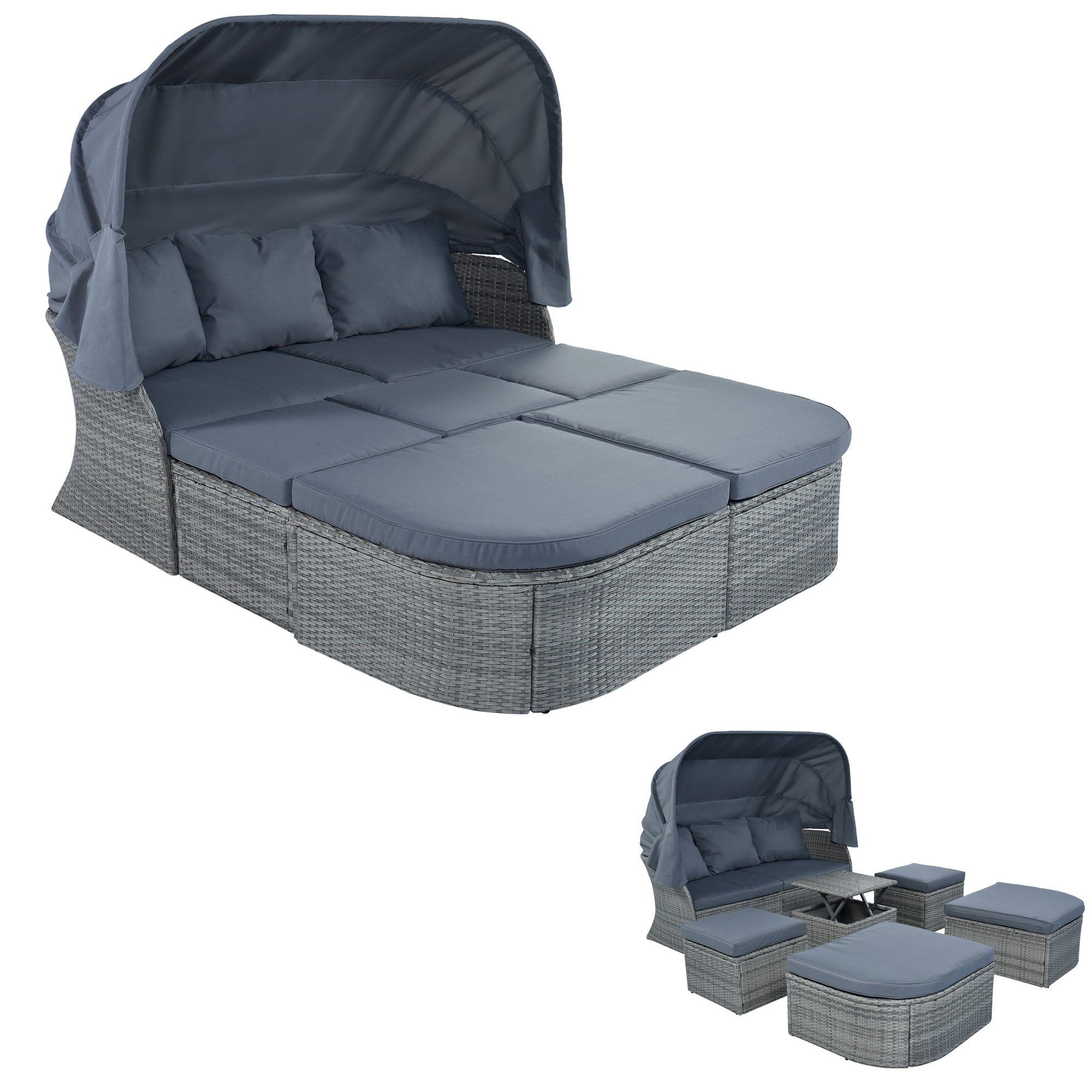 WELLFOR GGJOU002GY Rattan Outdoor Daybed with Gray Cushions and Rattan Frame