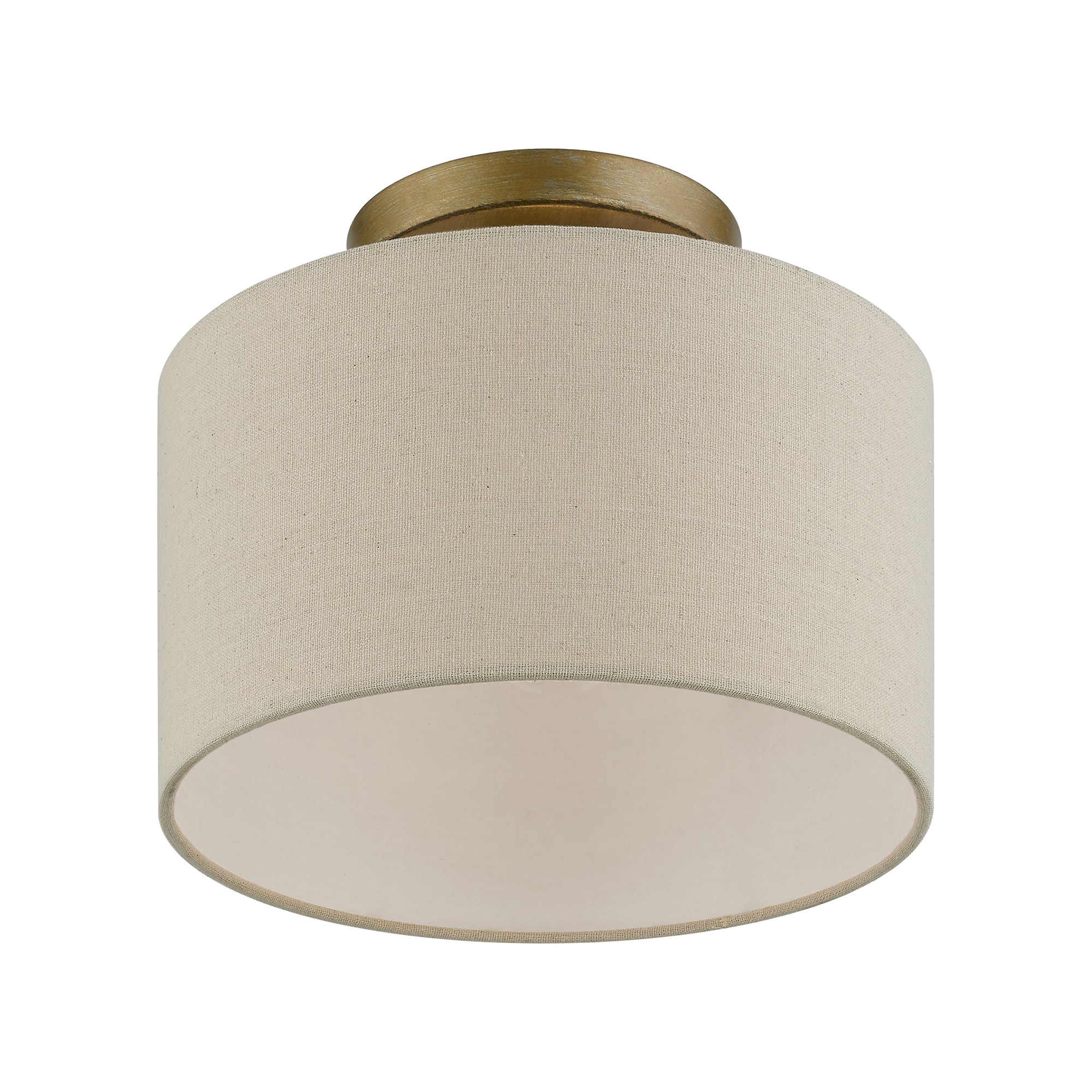 Burnett Antique Gold Leaf 10" Drum Semi-Flush Mount with White Shade
