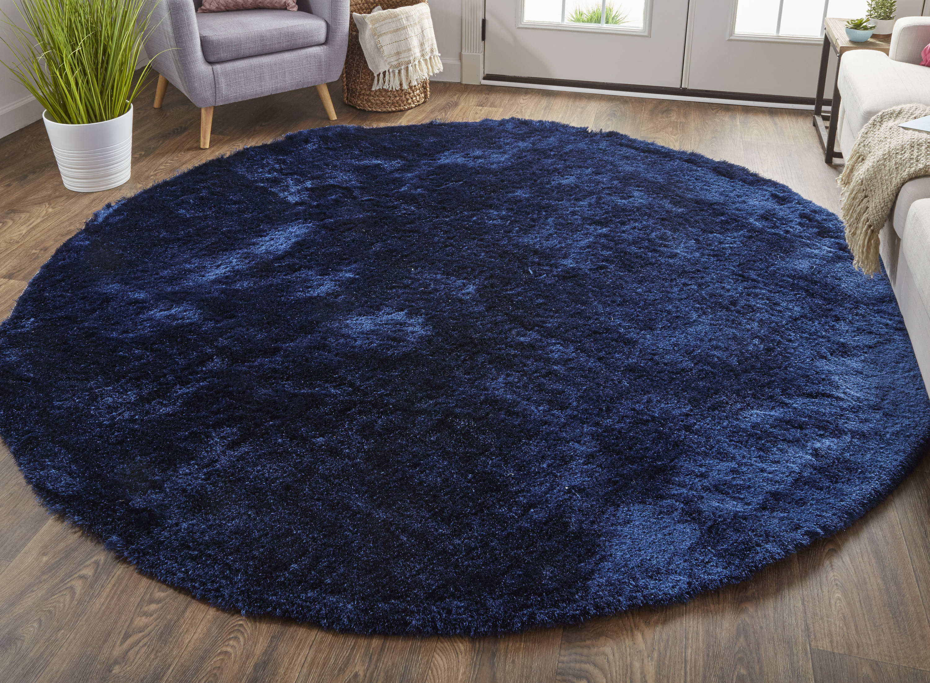 Room Envy Freya 8 X 8 (ft) Frieze Dark Blue Round Indoor Solid Area Rug 