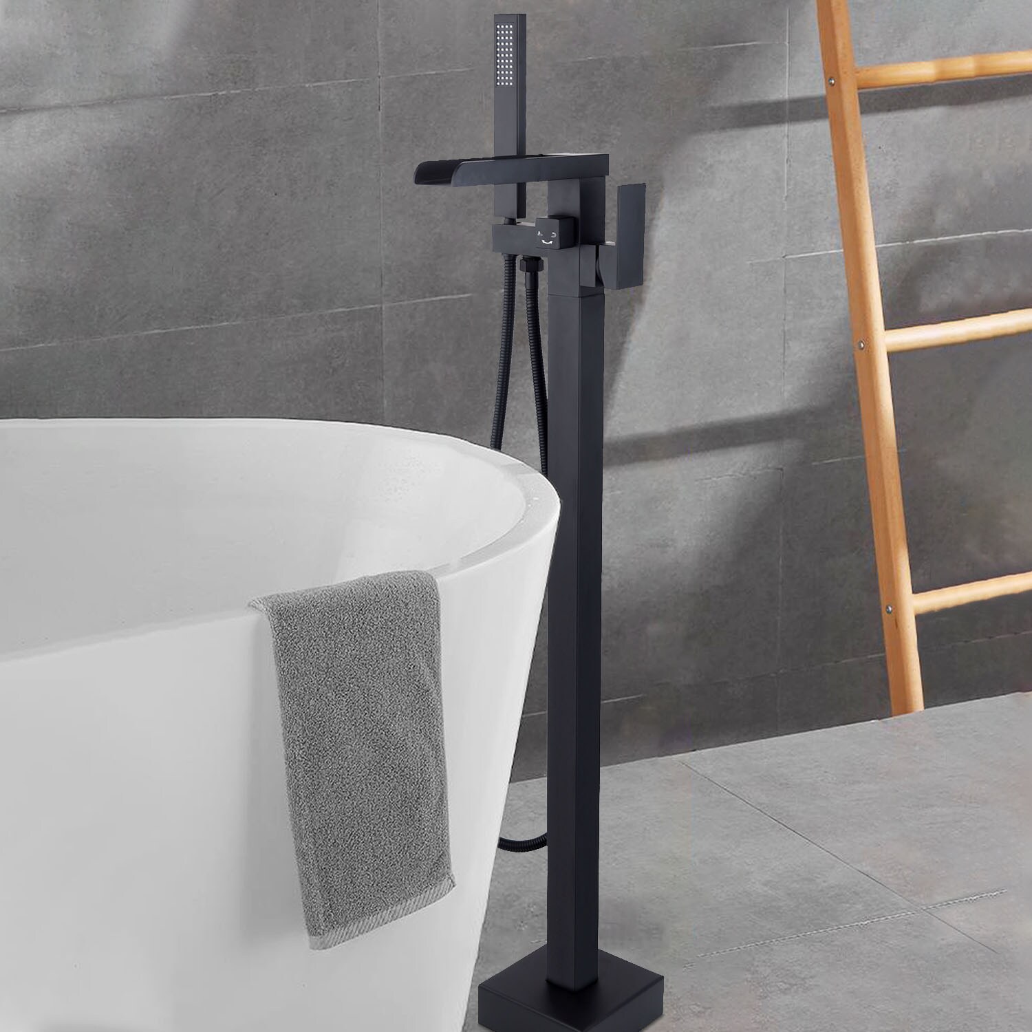 Maincraft HHK018MB Matte Black 1-handle Freestanding High-arc Bathtub Faucet with Hand Shower