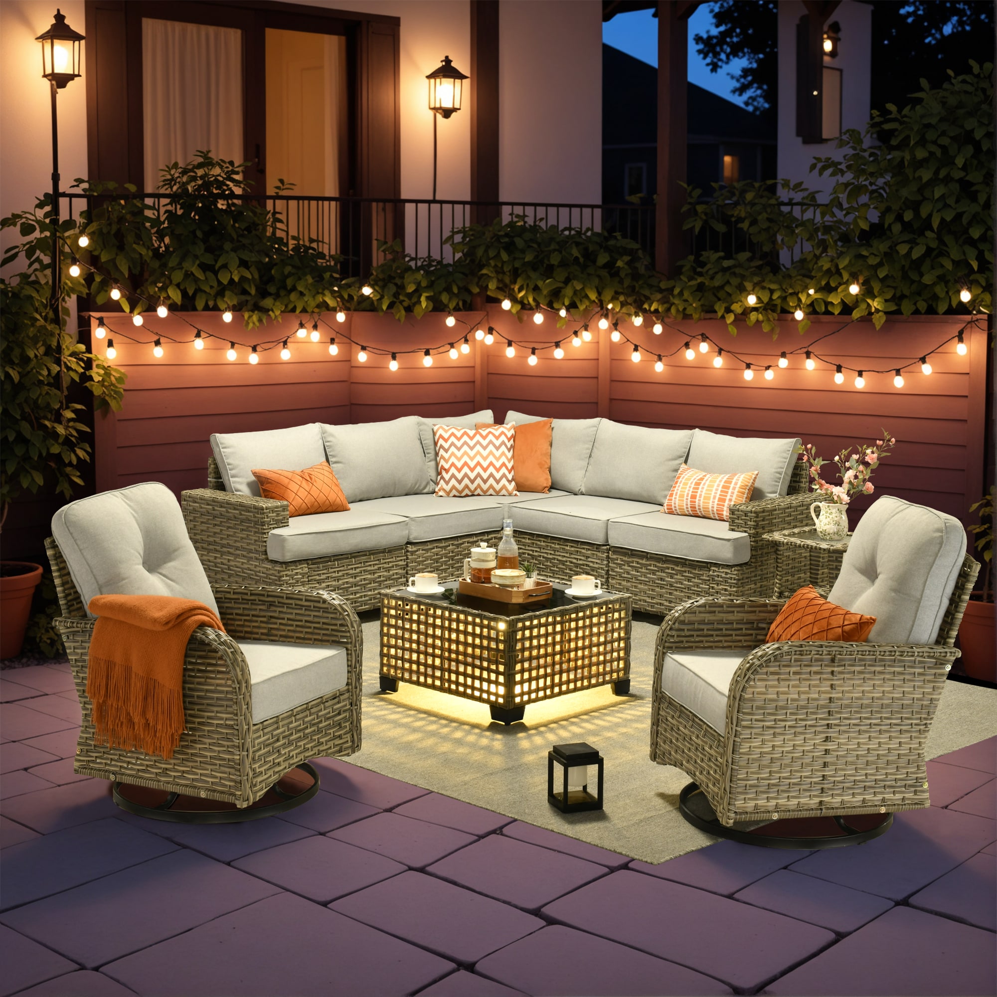 ALTRIGUS 6L-VYZTBS4092-AL 9 -Piece Wicker Patio Sofa Conversation Set with Light Gray Cushions
