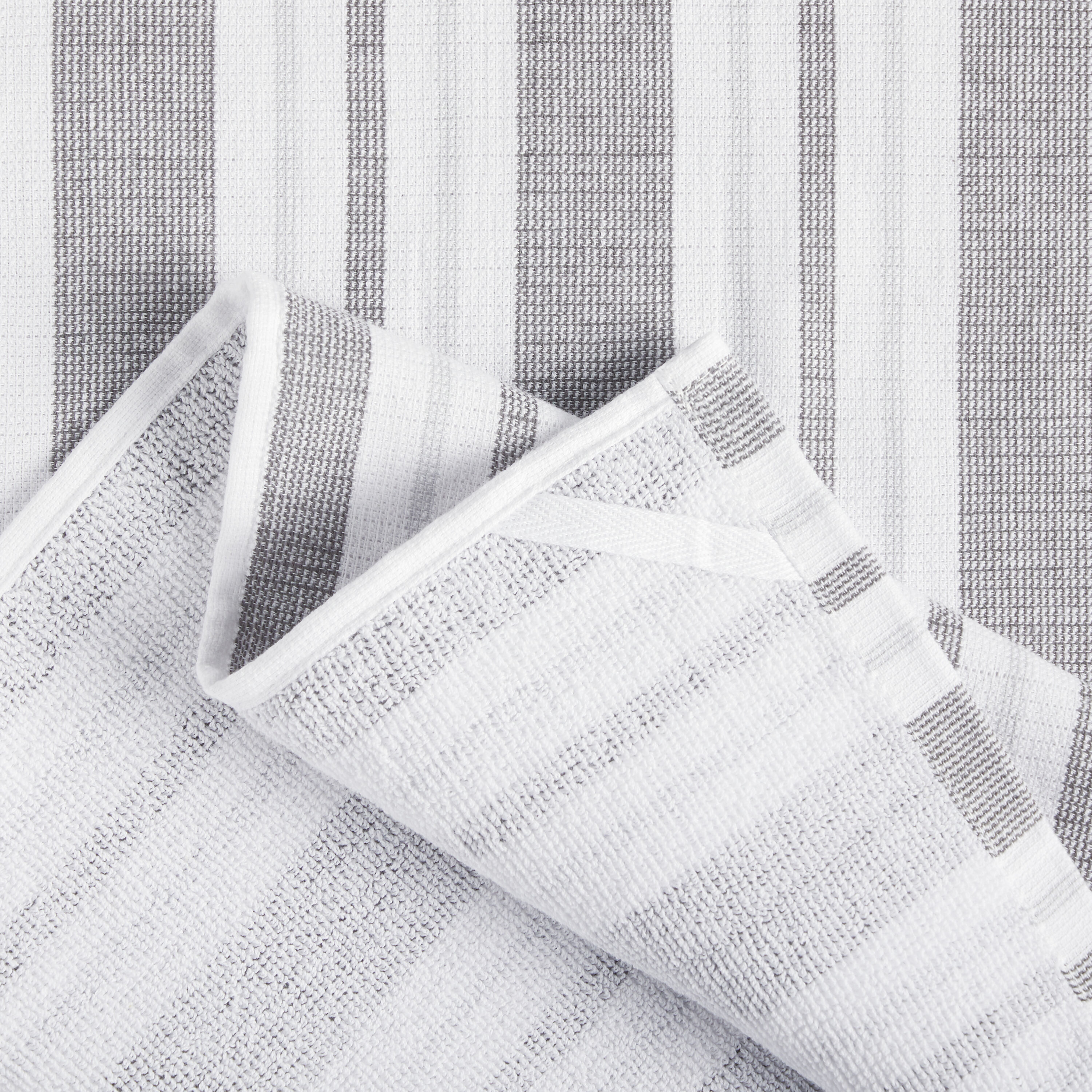 Gray and White Cotton Stripe Kitchen Towel Set, 2-Pack