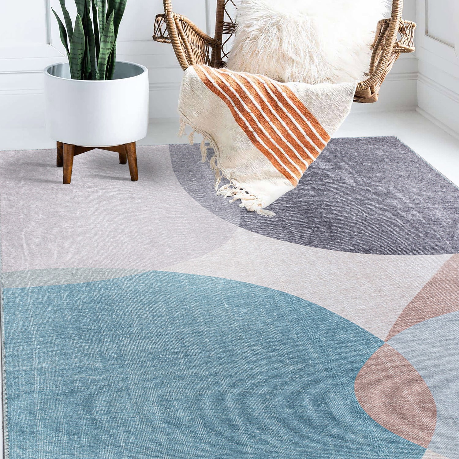 Contemporary Multicolor Geometric Flat Woven Machine Washable Rug