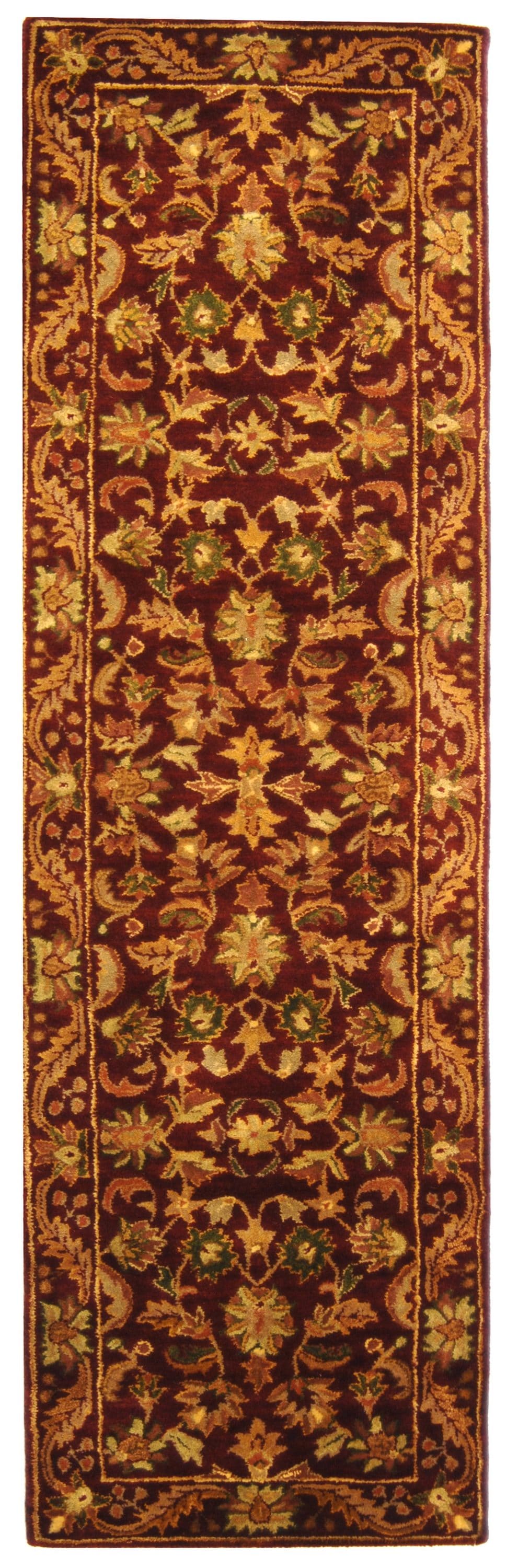 Safavieh AT52B-216 Antiquity Rudbar 2 x 16 (ft) Tufted Wool Wine/Gold Rectangular Indoor Floral/Botanical Vintage Runner rug