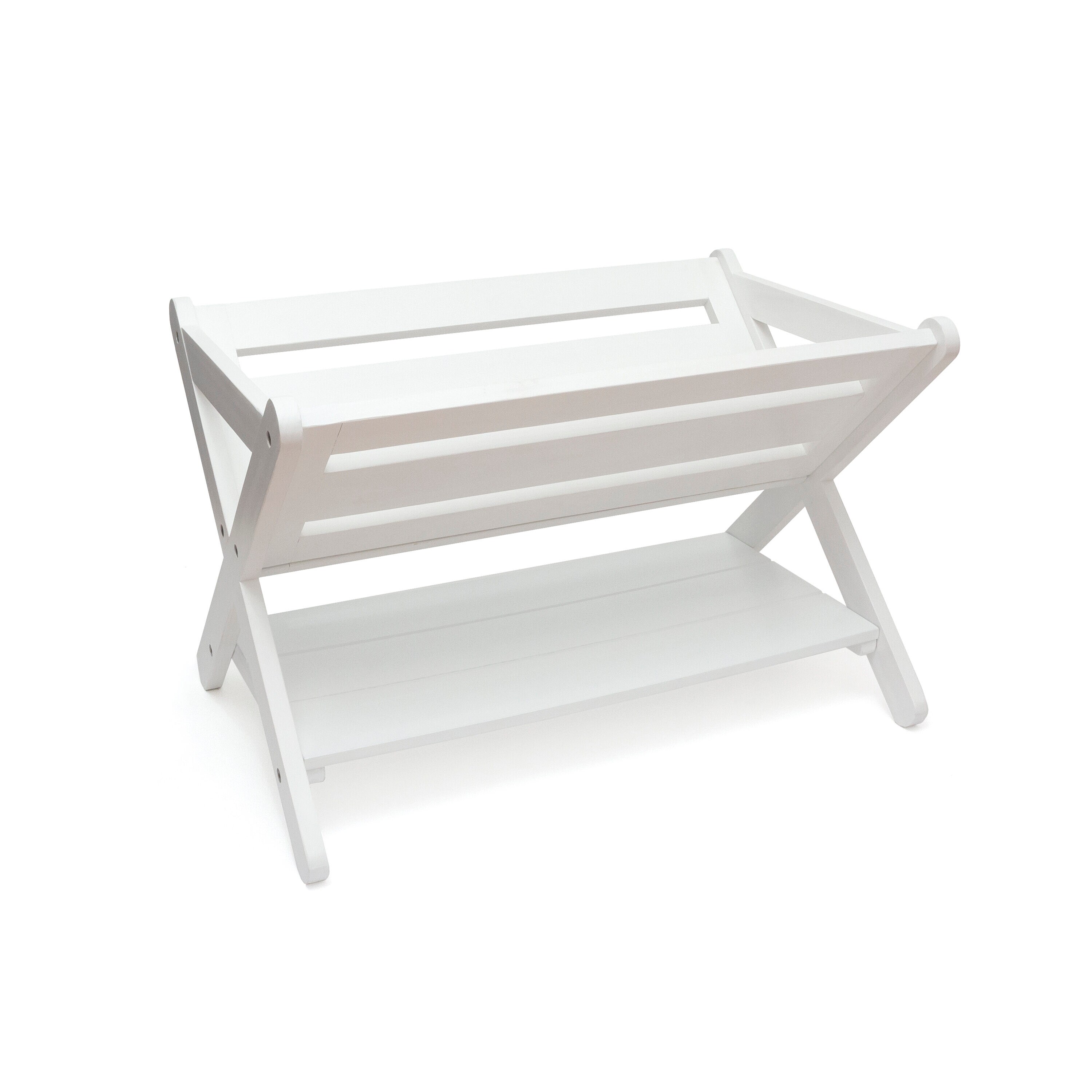 White Folding Wood Luggage Rack with Bottom Shelf