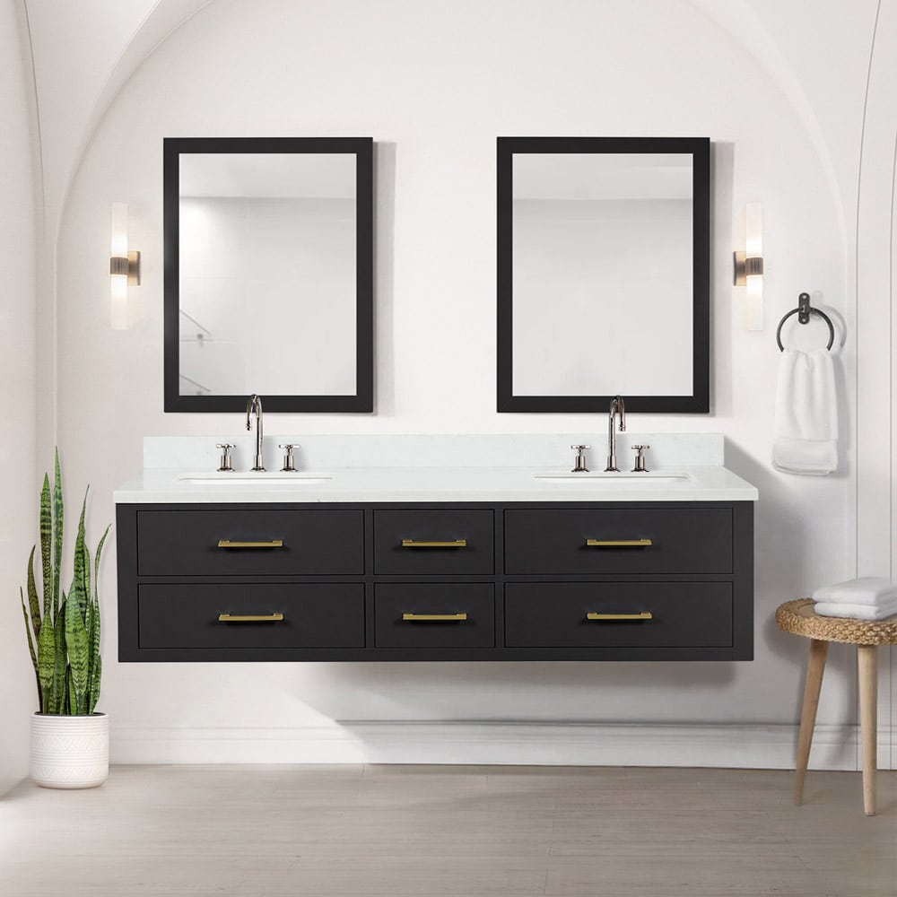 Lexora LVSO72DL201 Southold 72-in Black Undermount Double Sink Bathroom Vanity with White Quartz Top (Faucet Included)