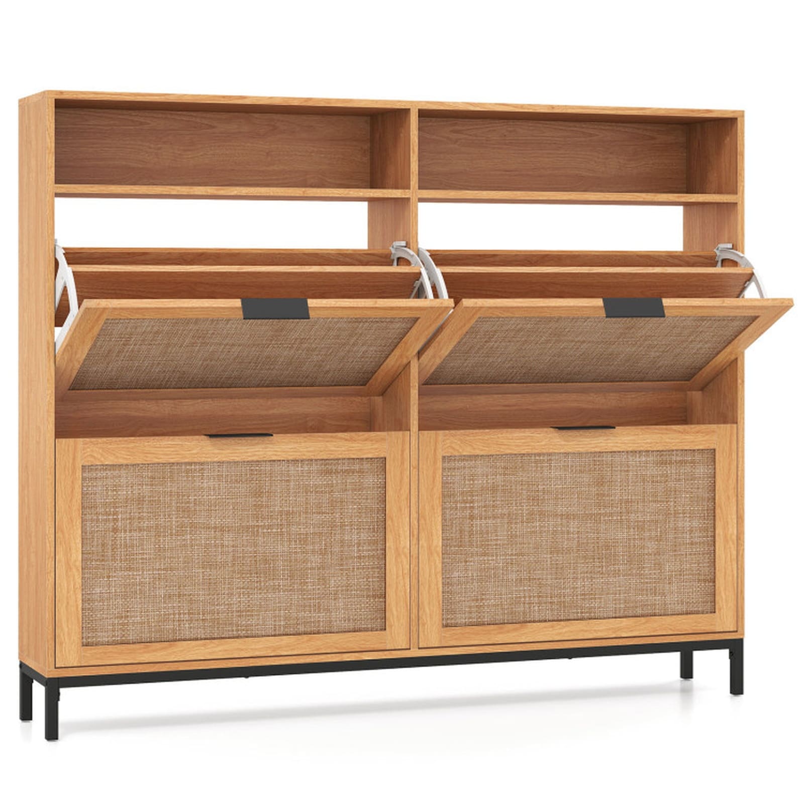 SUGIFT Narrow Freestanding Shoe Cabinet with 4 Flip Drawers and Open Compartments #LW047SUGHY931