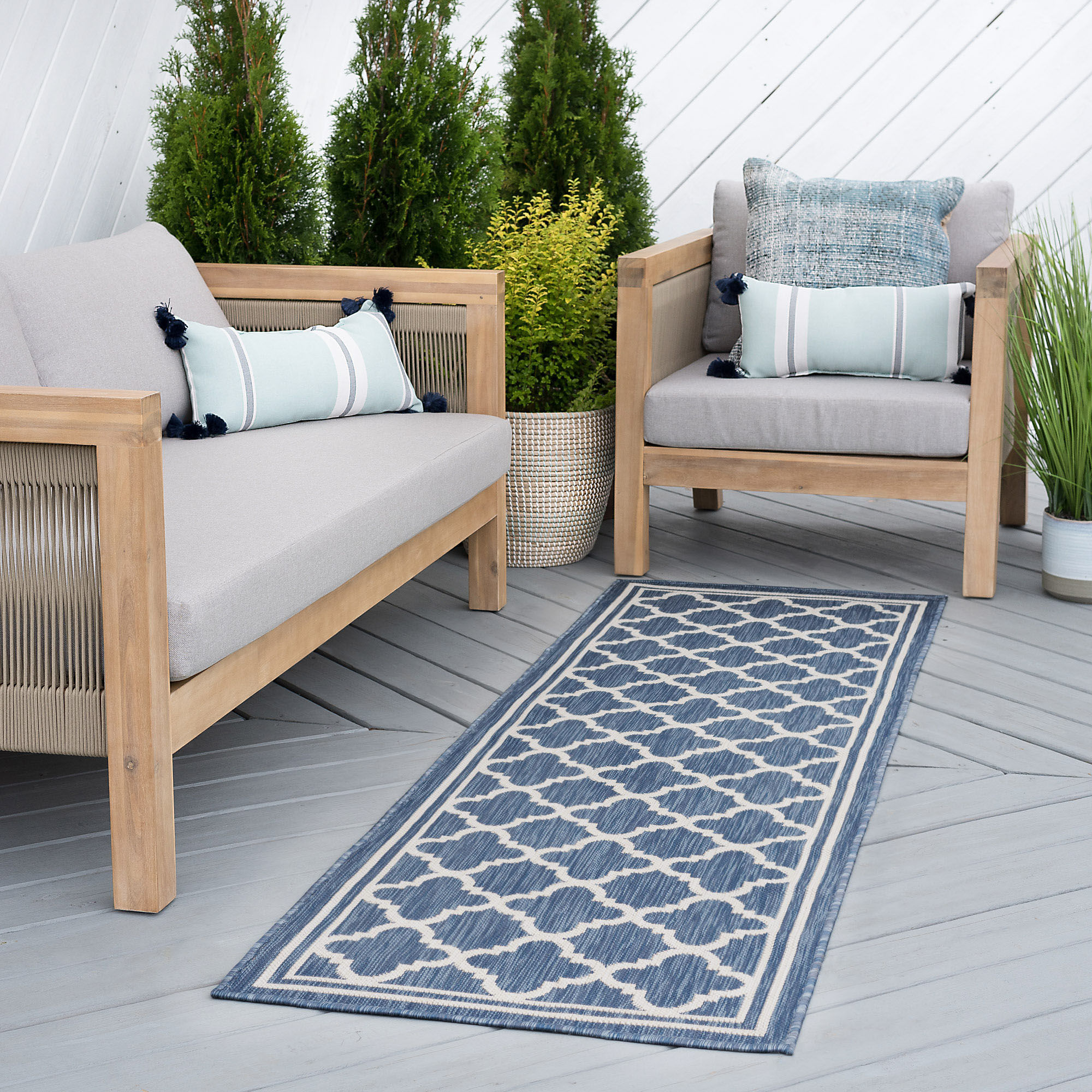 Tayse ECO1302 3X10 Eco 3 x 10 (ft) Flatweave Polypropylene Blue Rectangular Indoor/Outdoor Geometric Coastal Runner rug