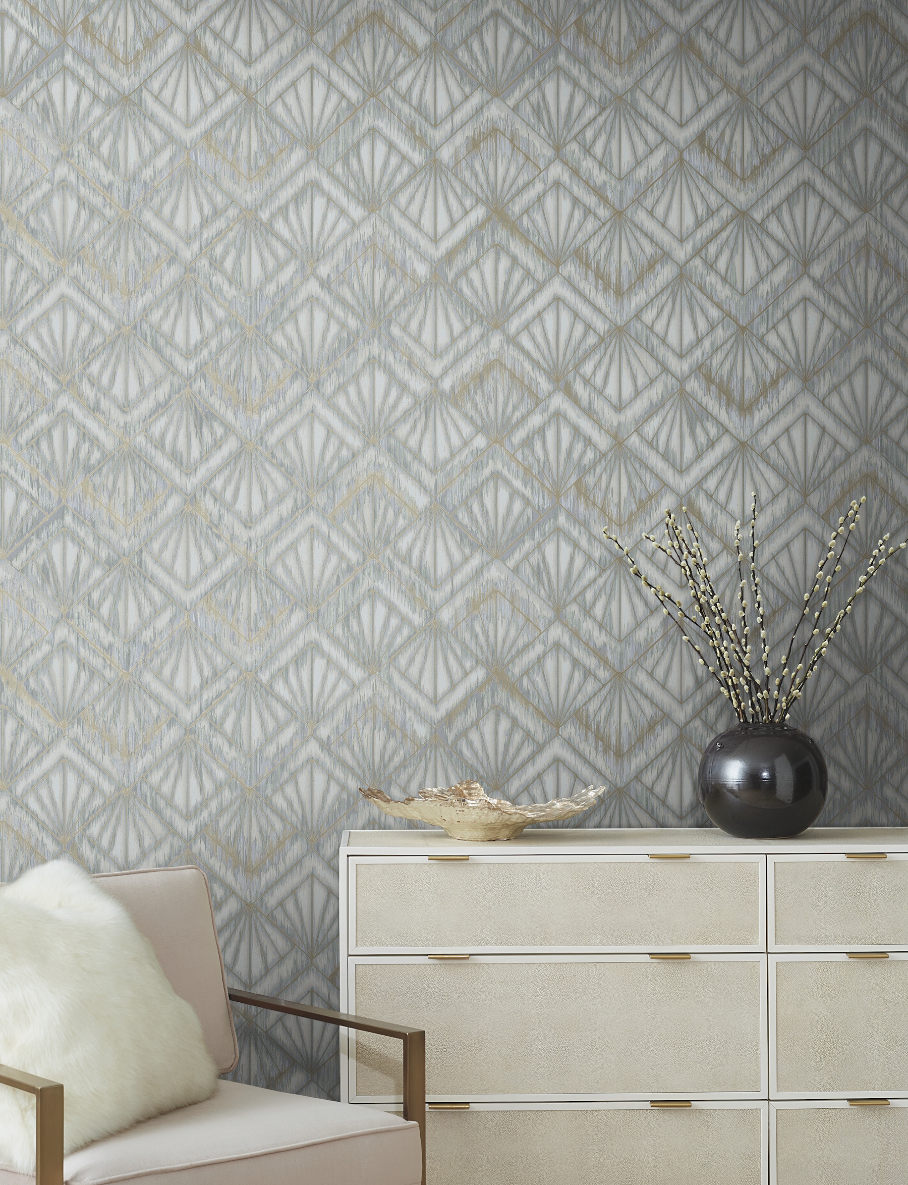 York Wallcoverings OS4274 Modern Nature 2nd Edition 60.8-Sq. Feet Blue Non-woven Geometric Unpasted Wallpaper