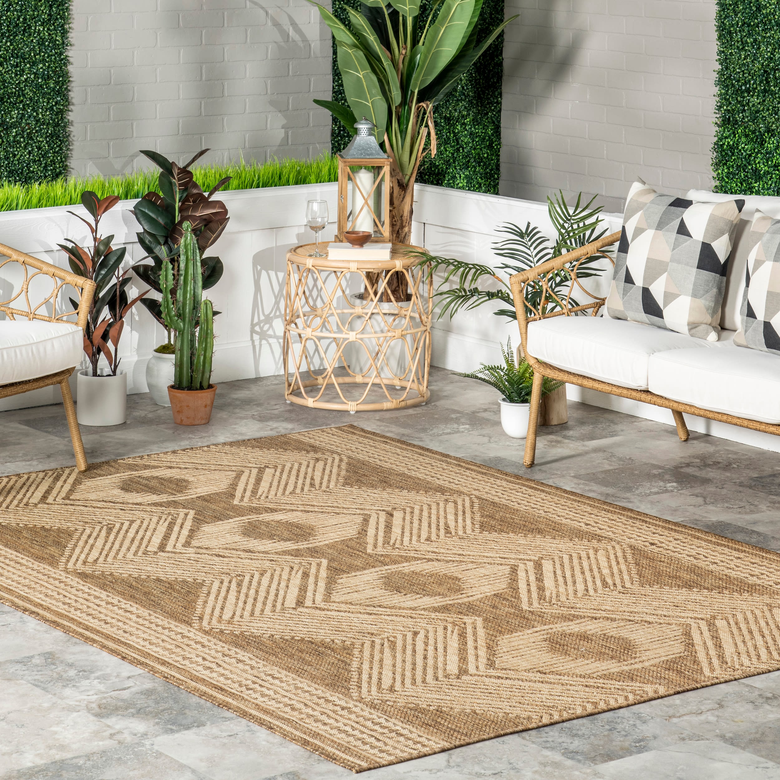 nuLOOM GBCB01A-203 Ranya 2 x 3 (ft) Loomed Polypropylene Light Brown Rectangular Indoor/Outdoor Tribal Southwestern Vacuum regularly Area rug