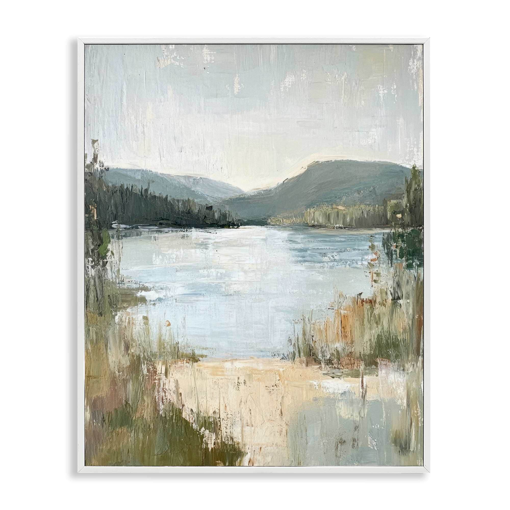 Stupell Industries BT-739-WFR-16X20 Abstract Lake Shore and Mountains White Framed Giclee Art By Petal Prints Design 16 x 20