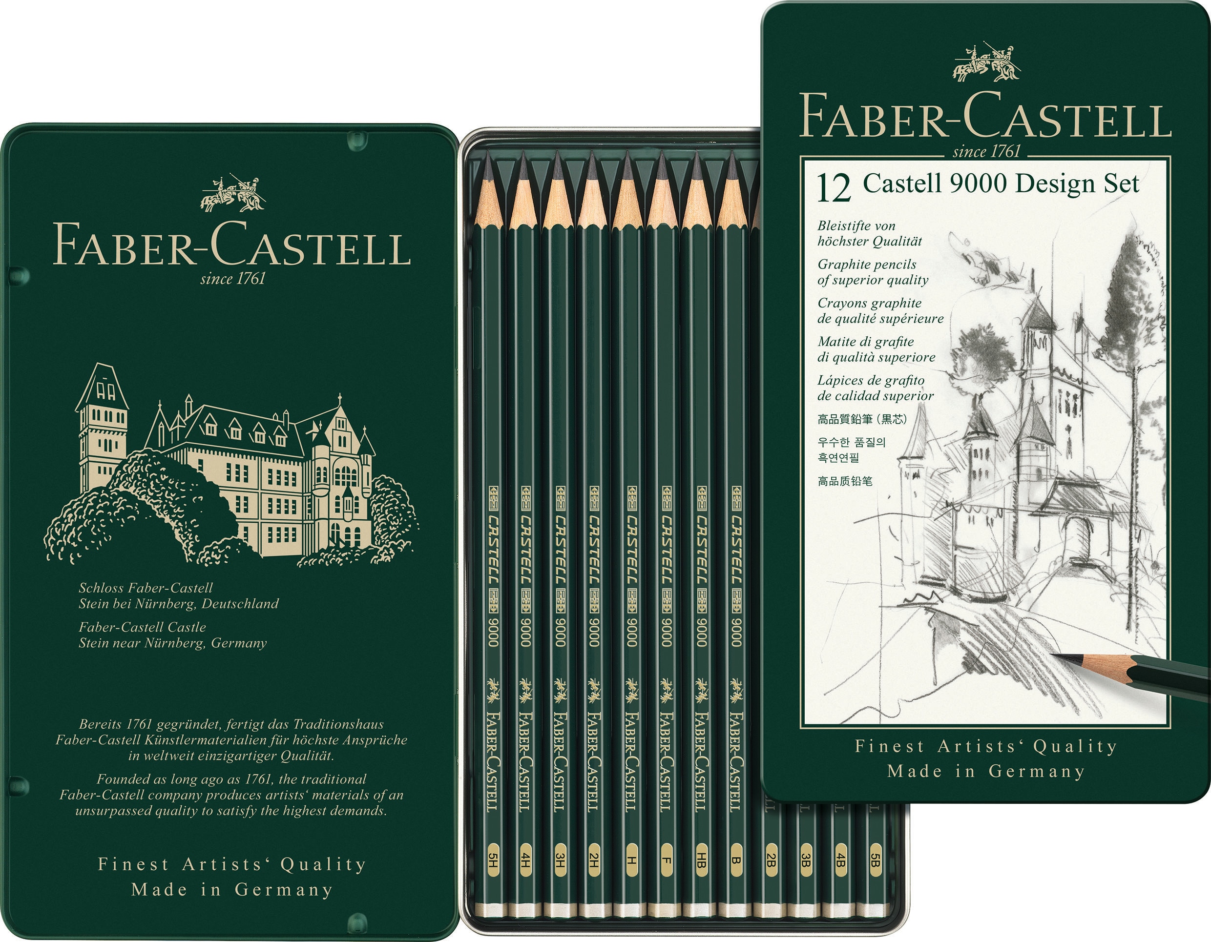 Faber-Castell Castell 9000 Graphite Pencil Design Set- Tin Of 12 in the  Craft Supplies department at