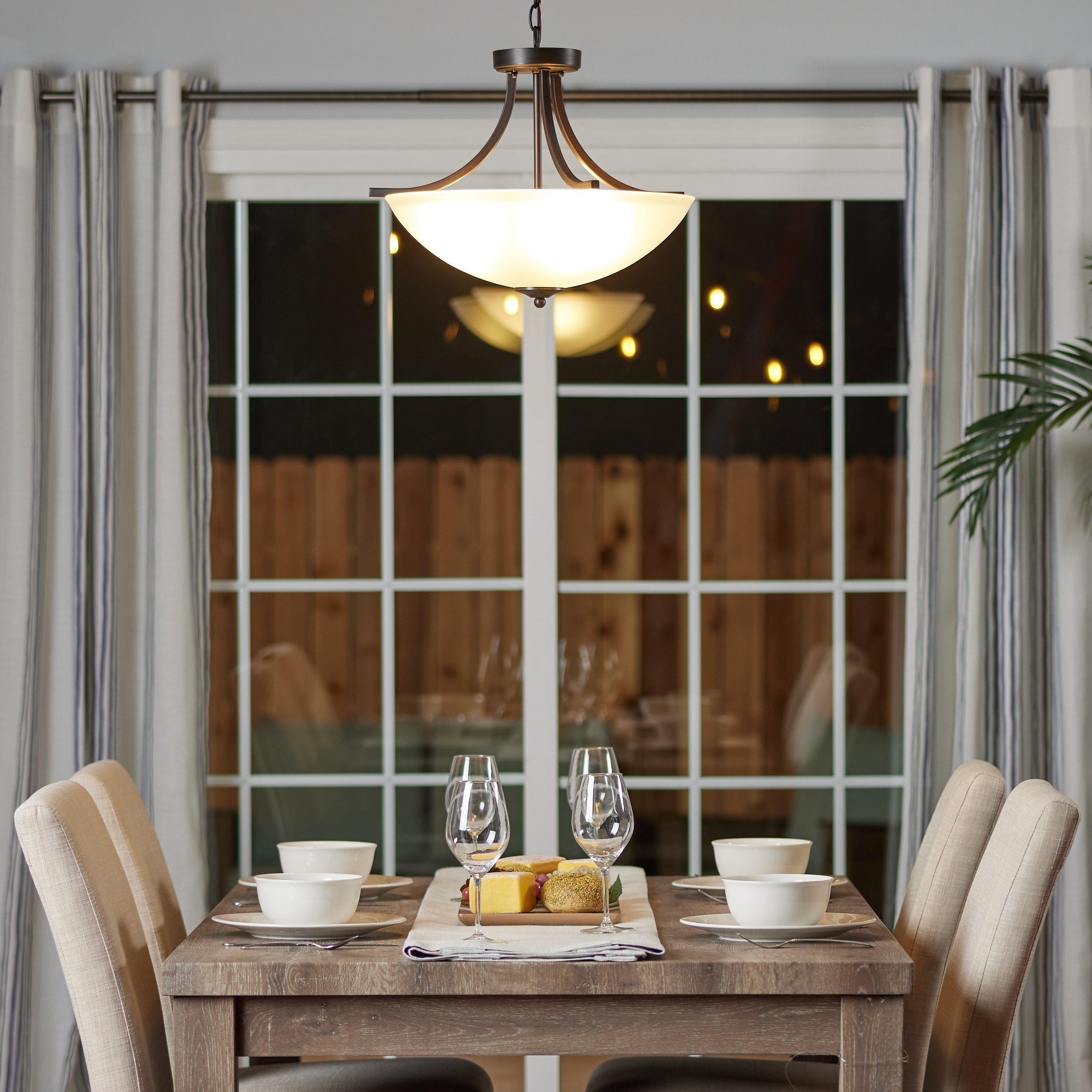 Bronze and White Glass 18" Transitional Bowl Pendant Light
