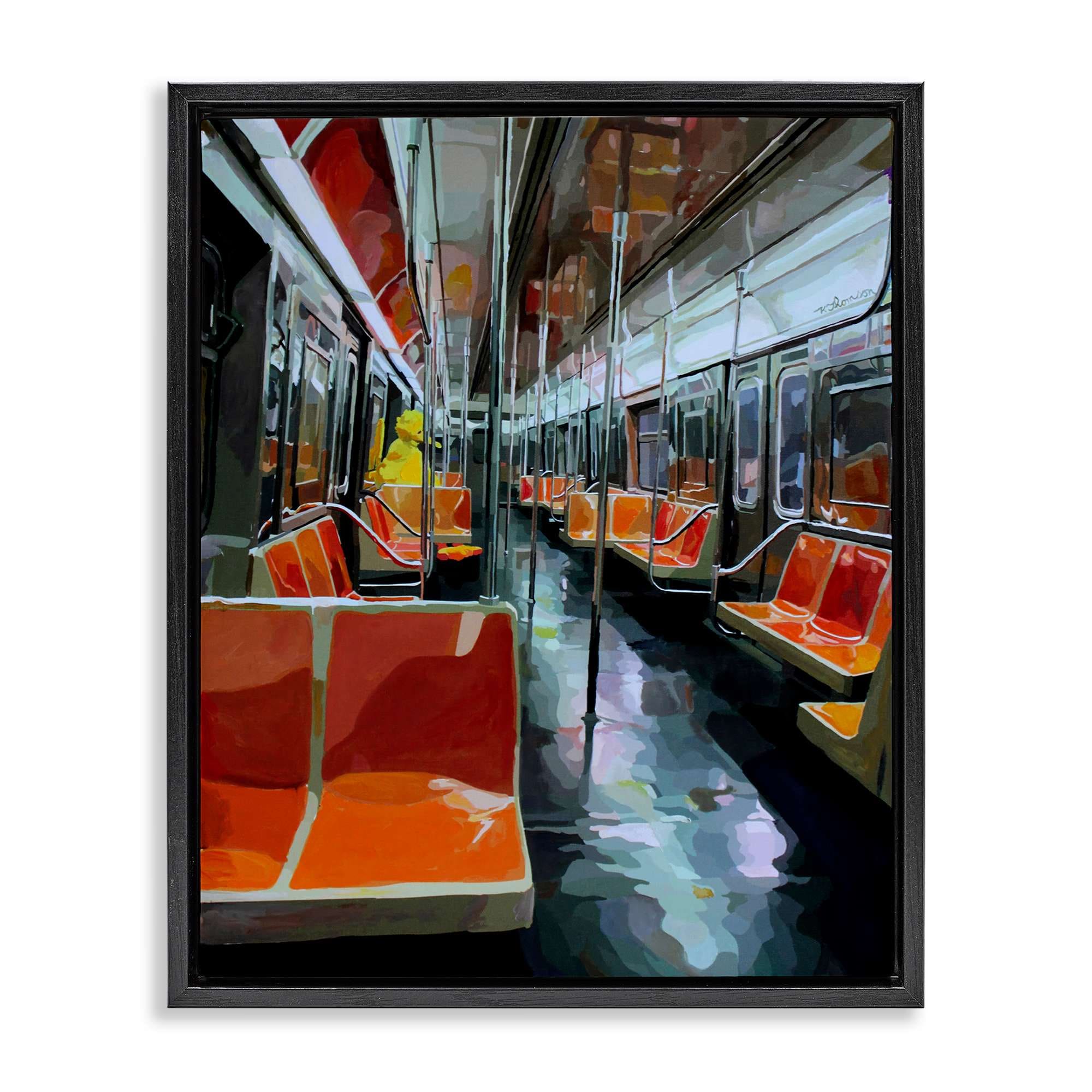 Stupell Industries BS-816-FFB-16X20 Bird Character in Subway Train Floating Frame Design by Keith Thomson