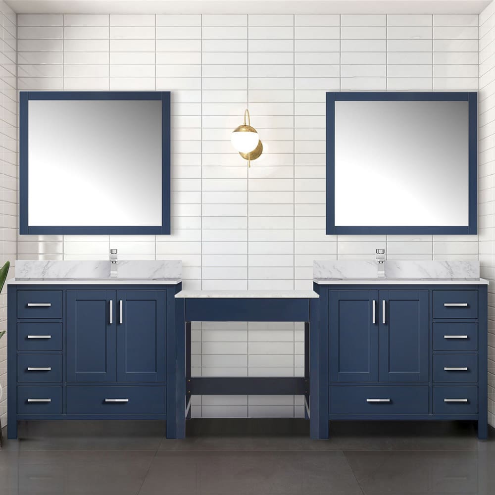 Lexora LVOP102DE101 Opal 102-in Navy Blue Undermount Double Sink Bathroom Vanity with White Carrara Marble Top (Faucet Included)