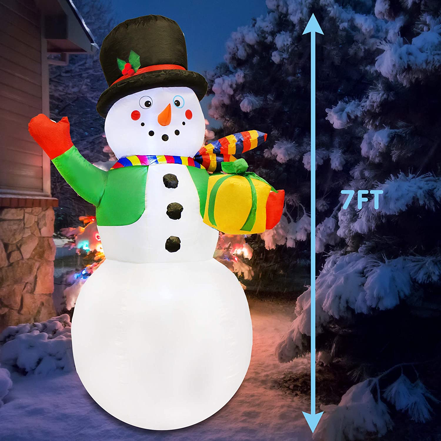 Joiedomi 7-ft Lighted Snowman Christmas Inflatable at Lowes.com