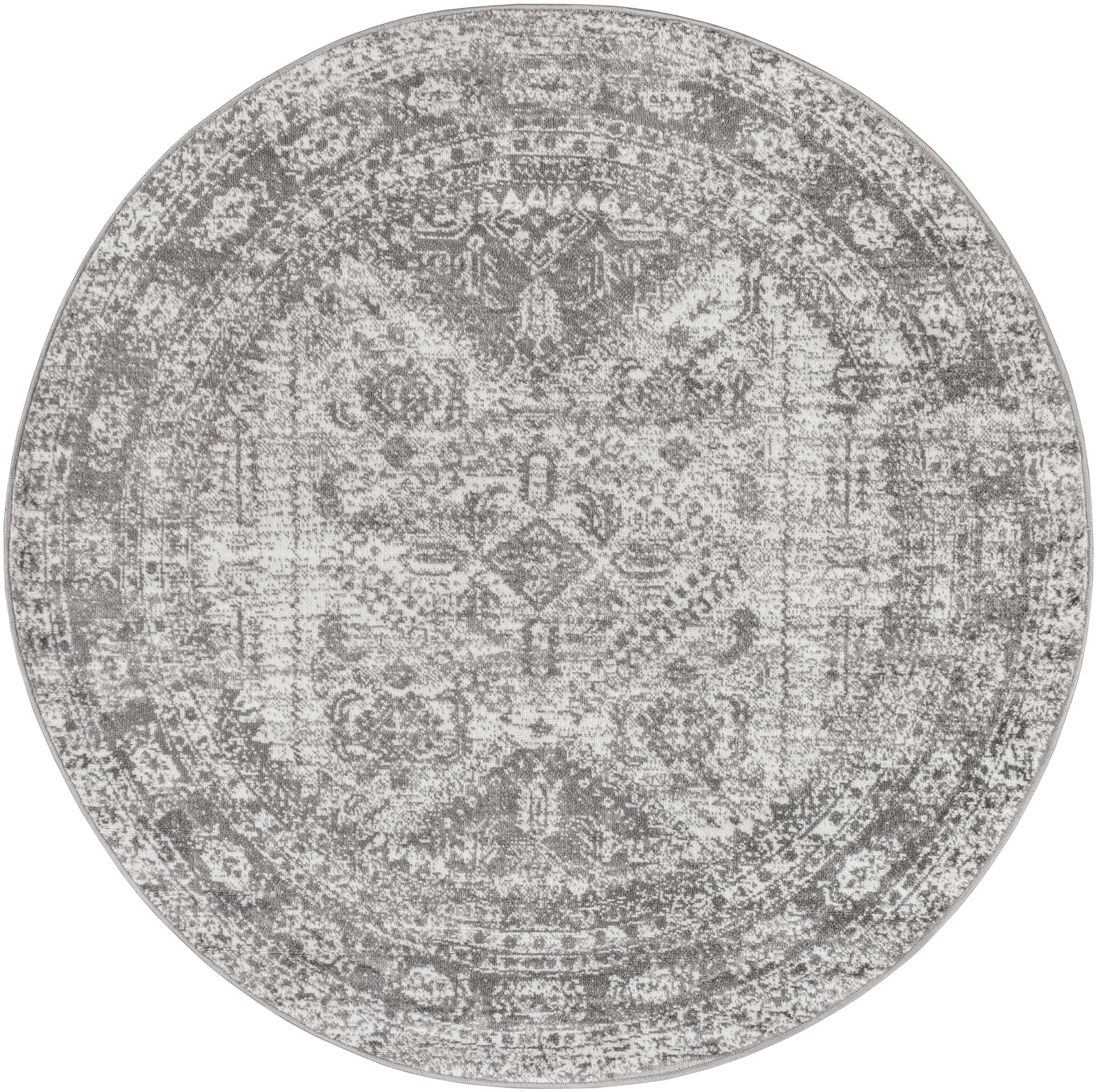 Livabliss MNC2314-53RD Monte Carlo 5 x 5 (ft) Polypropylene Charcoal Round Indoor Border Oriental Area rug