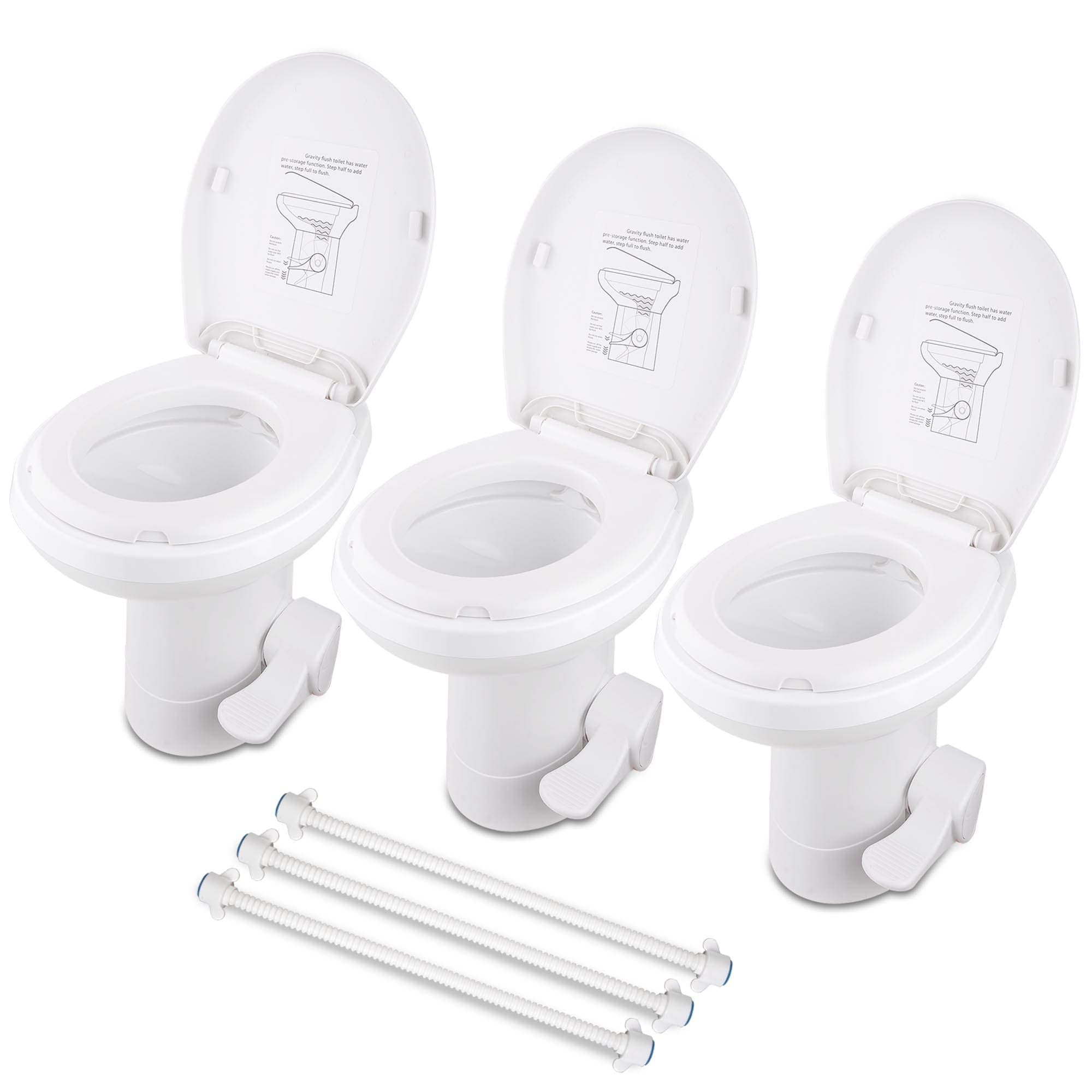Yescom RV Toilet Gravity Flush Camper Toilet 20 inches High Profile Travel Trailer Toilet for RV 3 Packs