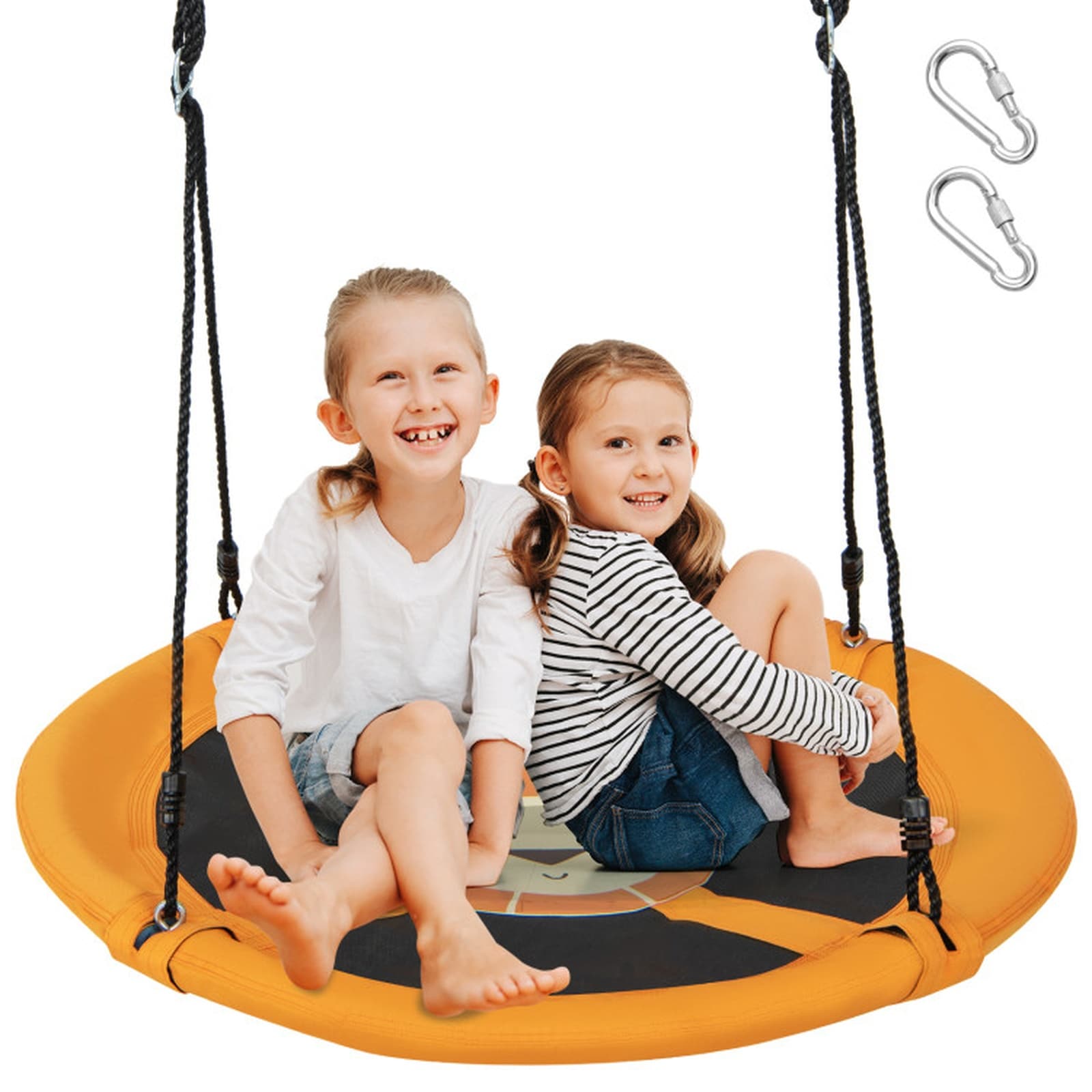 SUGIFT 40-in Saucer Tree Swing Round with Adjustable Ropes and Carabiners for Patio Garden-Yellow
