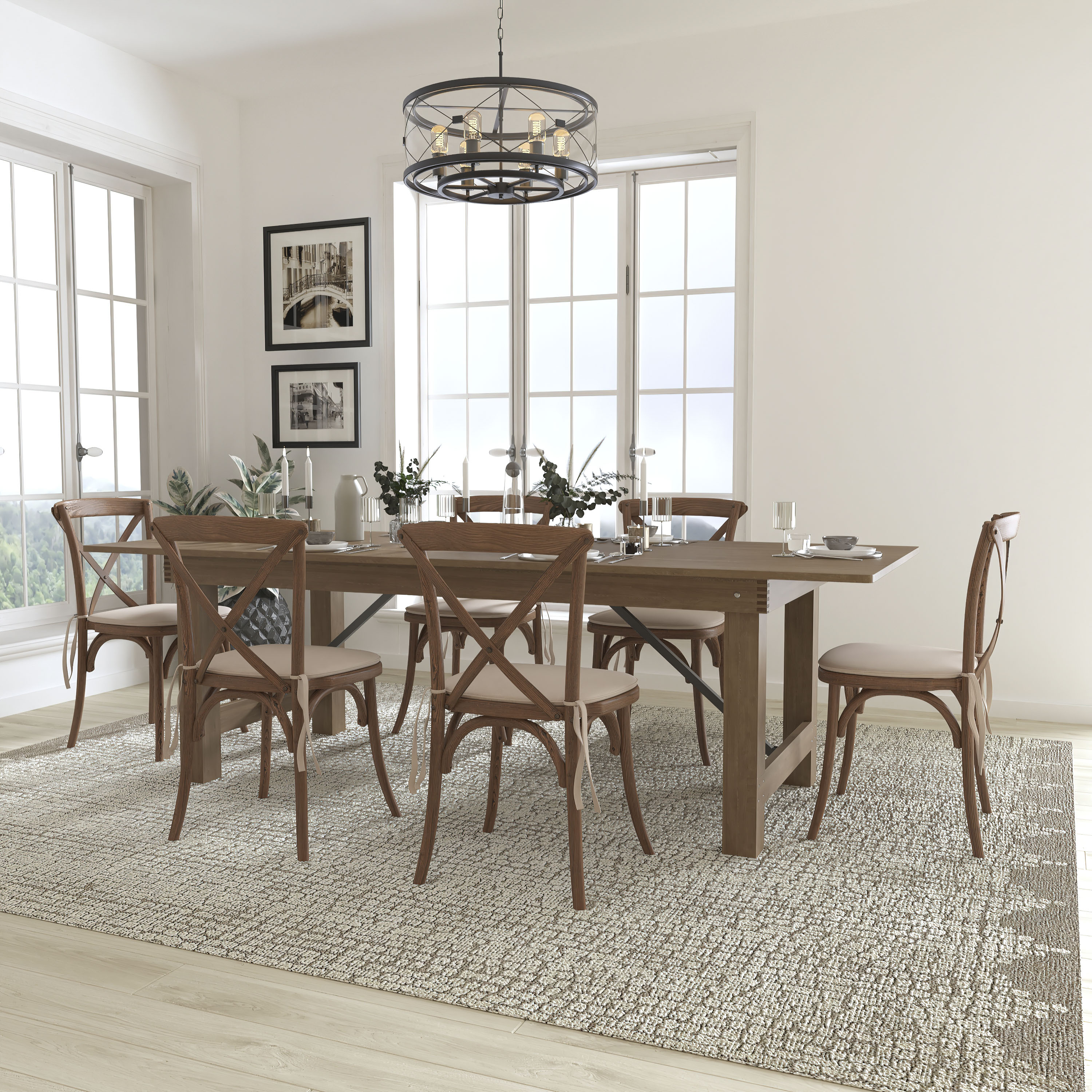 Flash Furniture 889142225508 Antique Rustic Rustic Dining Room Set with Rectangular Table ( Seats 6 )