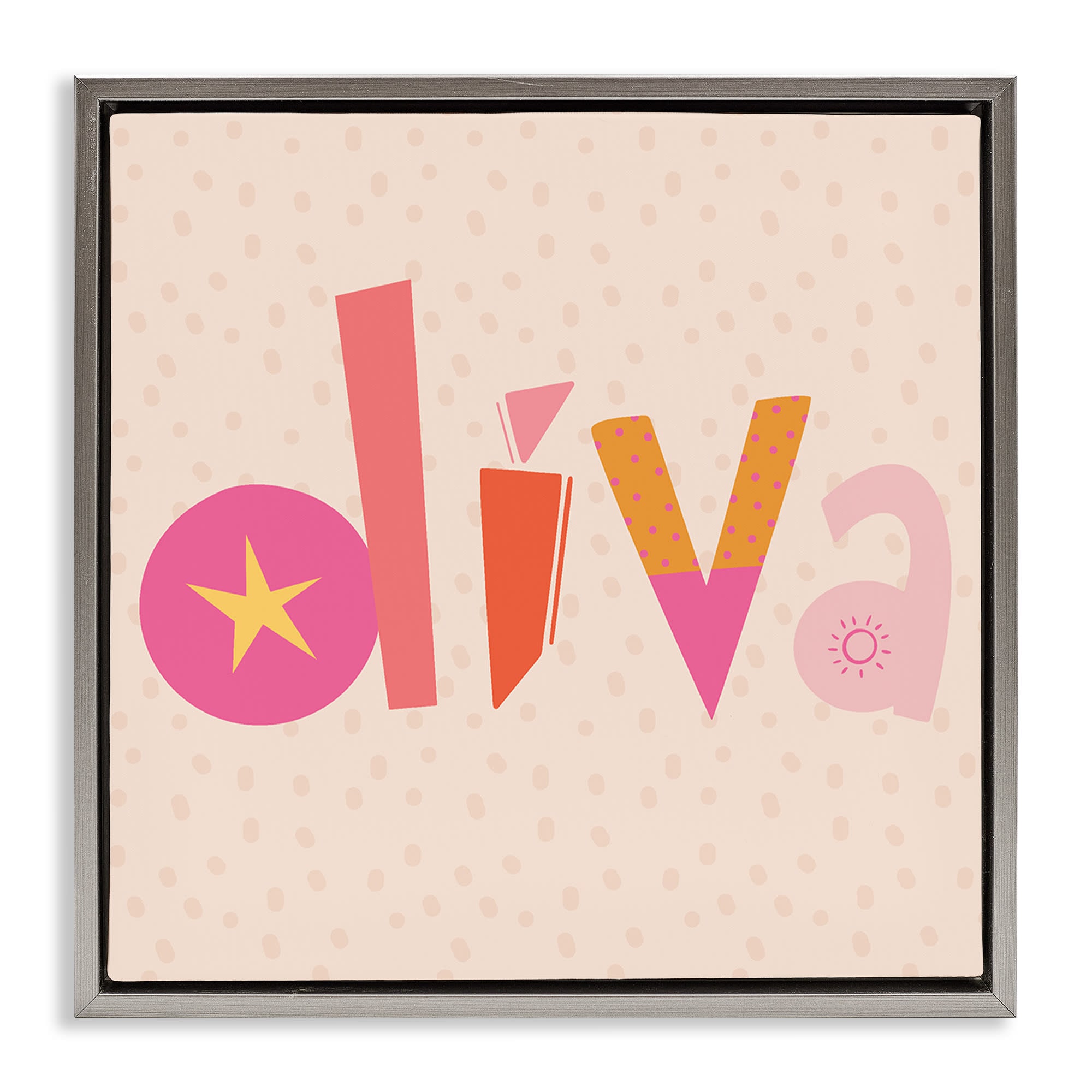 Stupell Industries BT-505-FFL-17X17 Diva Patterned Whimsical Text Gray Framed Floater Canvas Wall Art By Sazerelli Designs 18 x 18