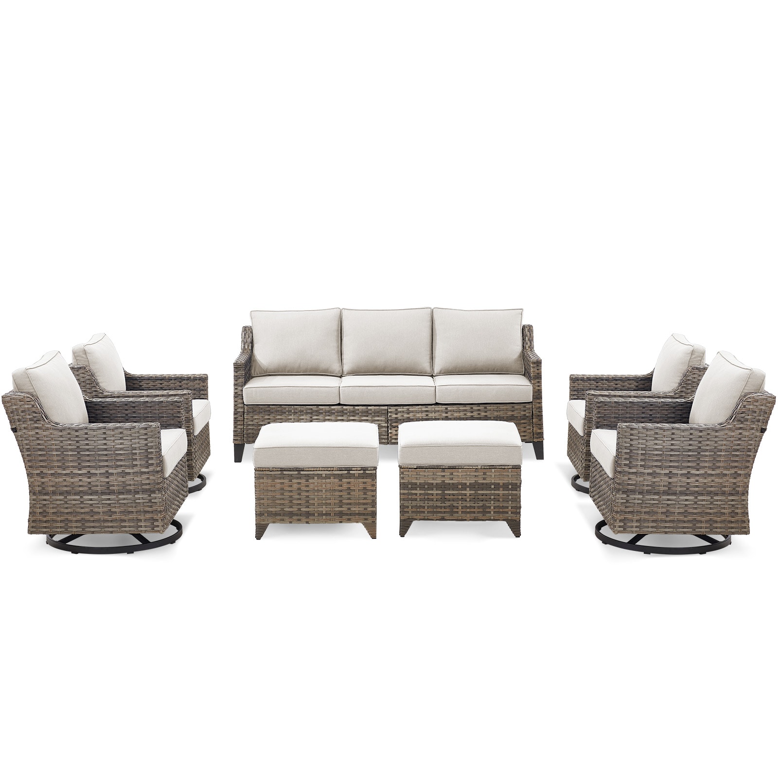 Rilyson FSHT707372X2BG 7 -Piece Wicker Patio Sofa Conversation Set with Beige Cushions
