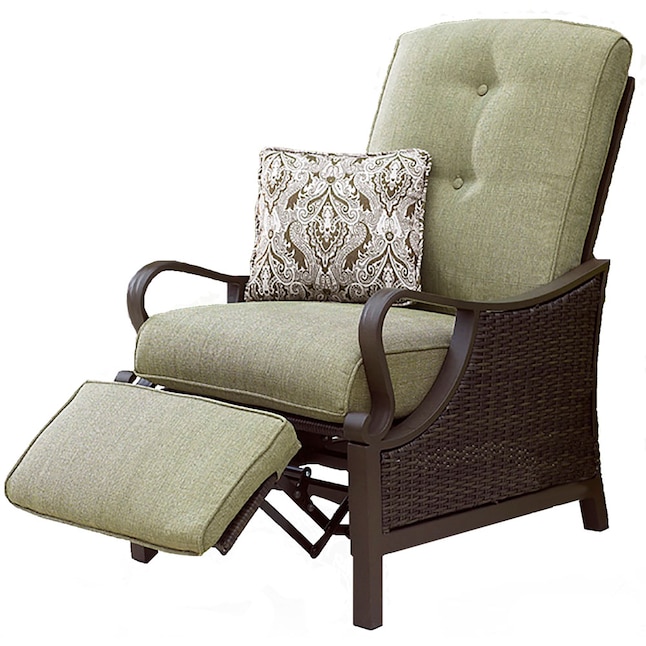 Hanover Ventura Wicker Brown Metal Frame Stationary Recliner Chair S With Green Cushioned Seat In The Patio Chairs Department At Com - Outdoor Resin Wicker Patio Recliner Chair