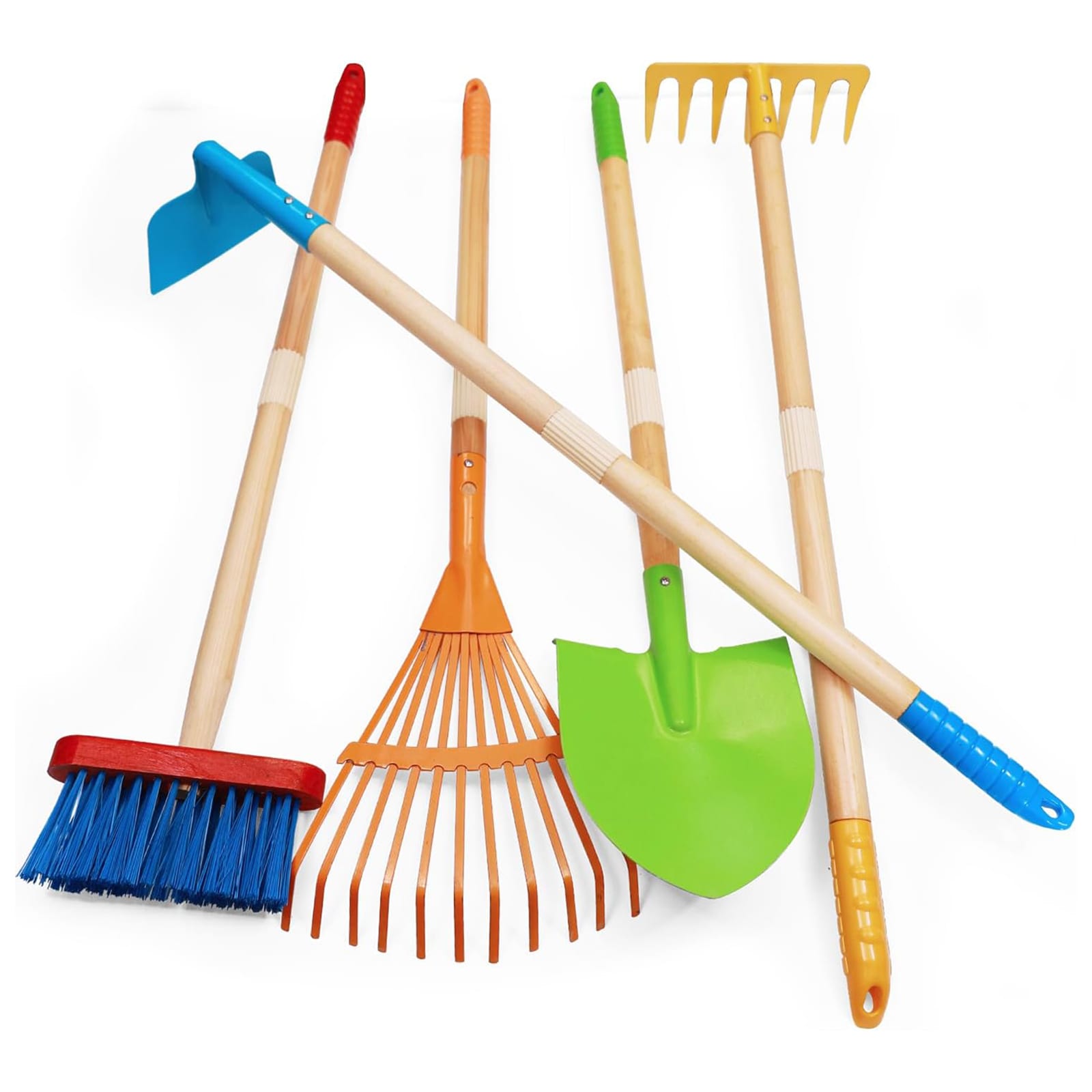 Afoxsos - 5 Piece 28 Inch Kids Garden Tool Set with Shovel Rake Spade Hoe and Broom for Outdoor P...