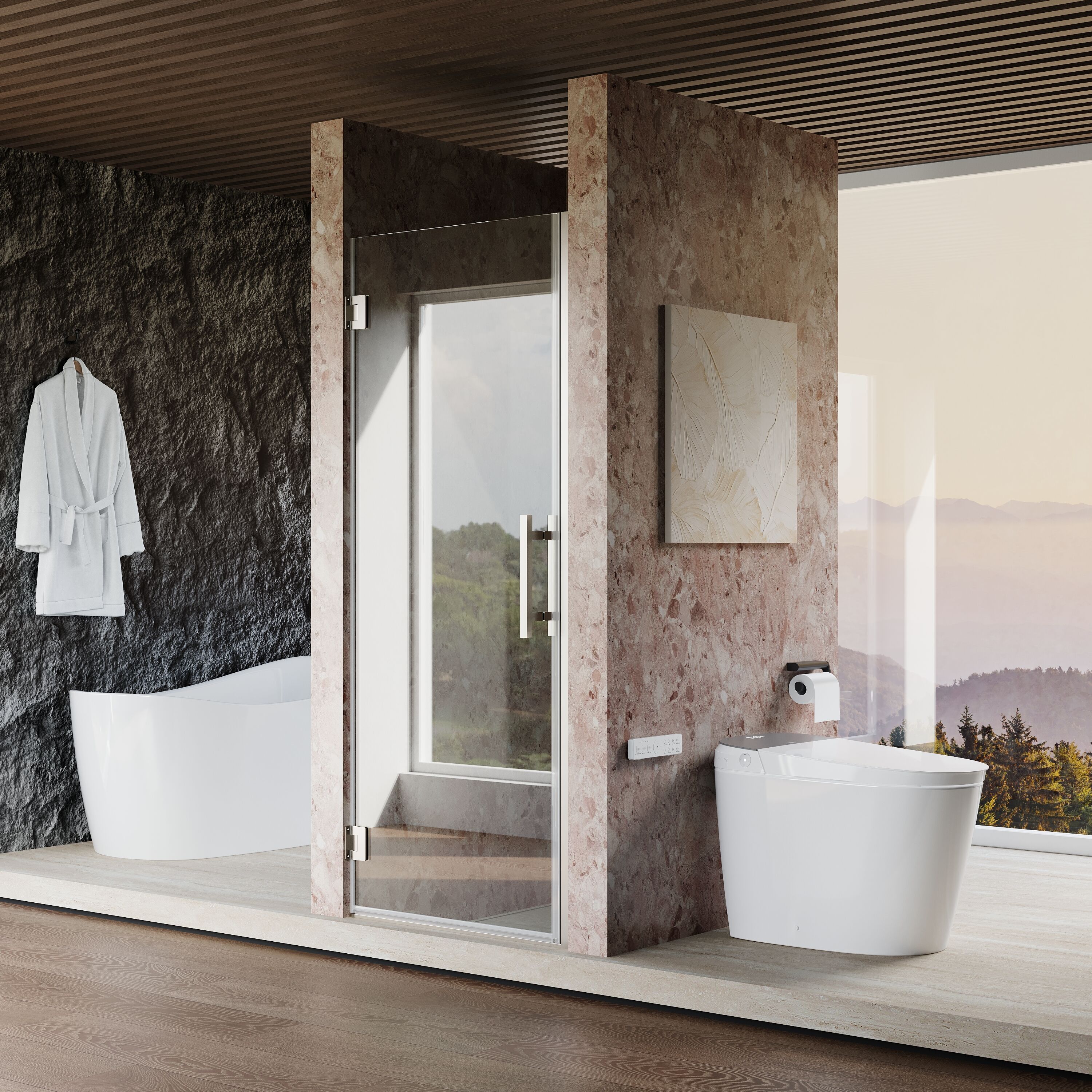 Gtnali Brushed Nickel 31-in to 32-in W x 72-in H Frameless Clear Glass Hinged Shower door