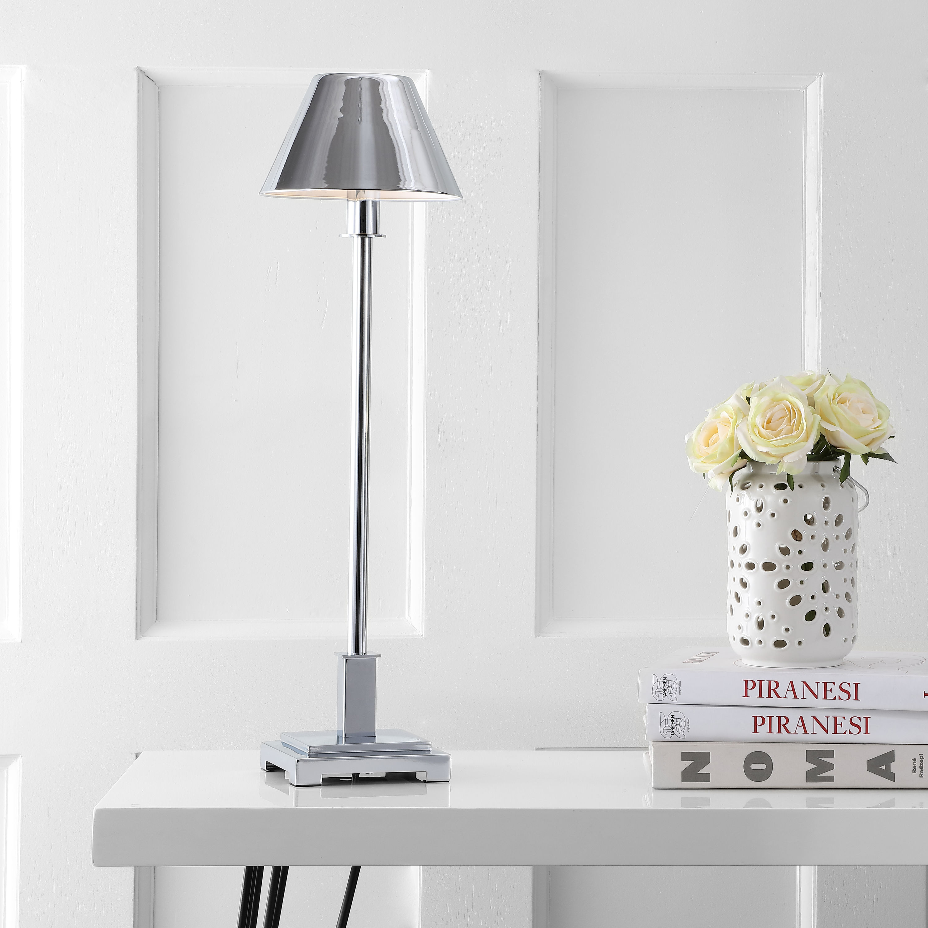 JONATHAN  Y JYL6006A Roxy Metal Transitional 26-in Chrome LED Incandescent Rotary socket Table Lamp with Metal Shade