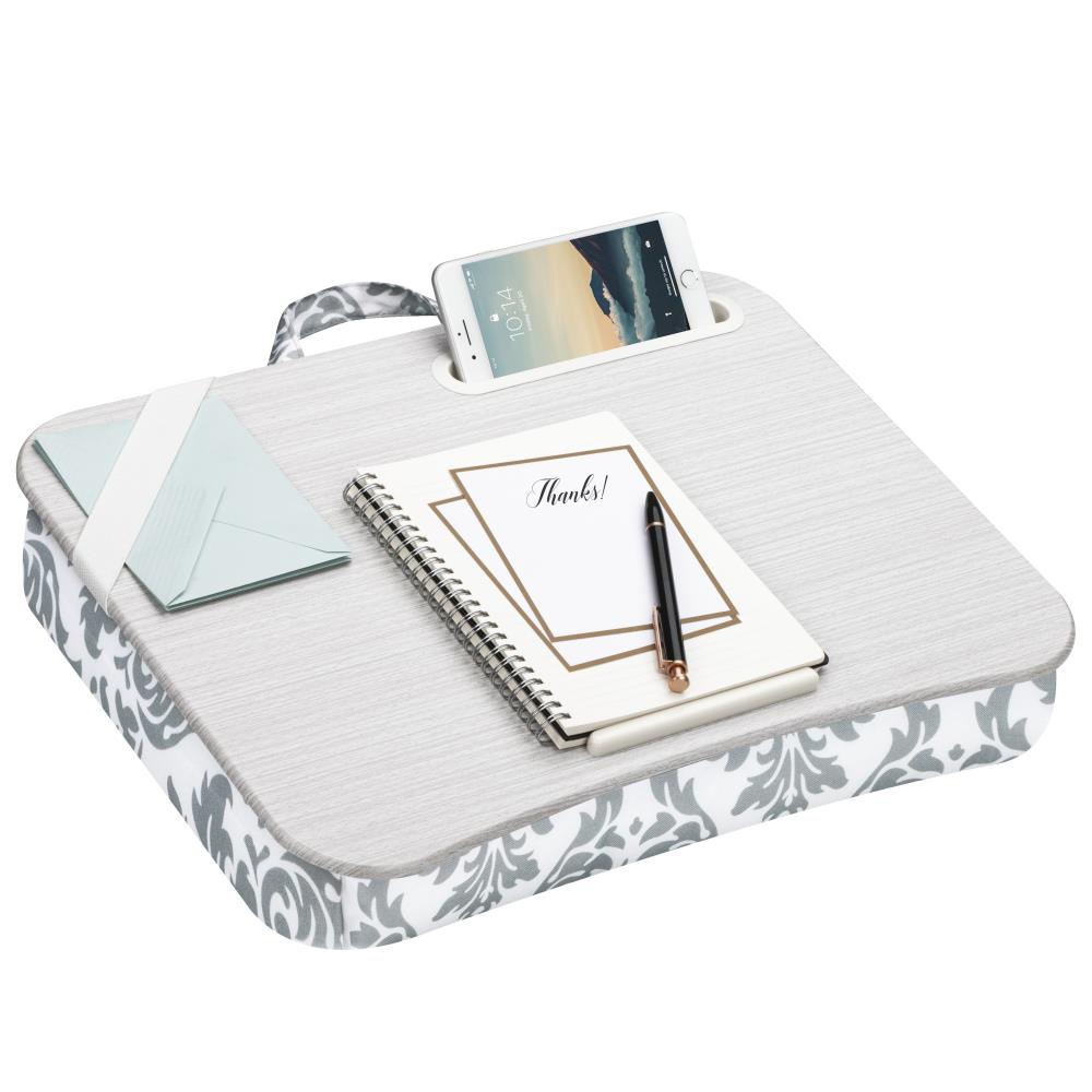Gray Damask Polyester Lap Desk with Phone Holder