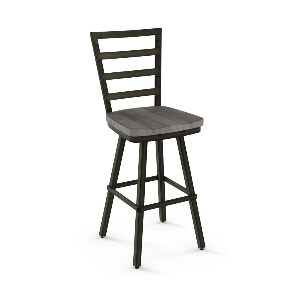 Amisco 41249-26WE/1B5189 Prescot Grey Distressed Wood / Dark Grey Metal 25.38-in H Counter height Swivel Metal Bar Stool Back