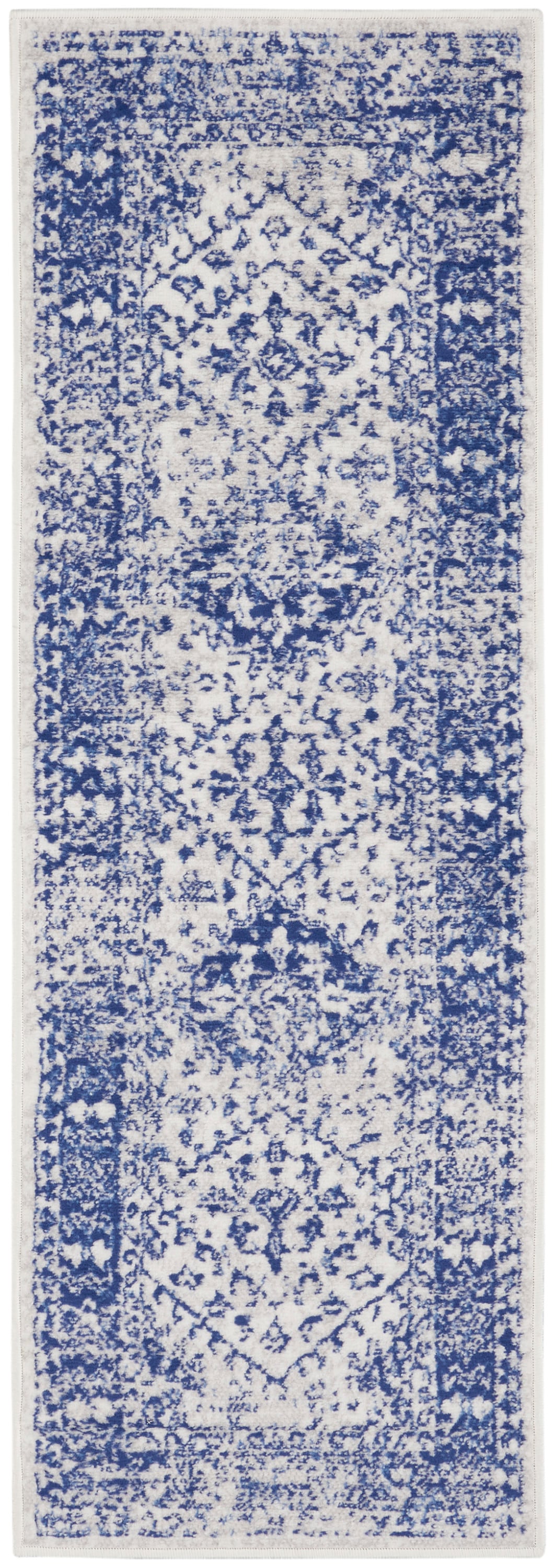 Ivory and Navy Geometric Flat Woven Runner Rug