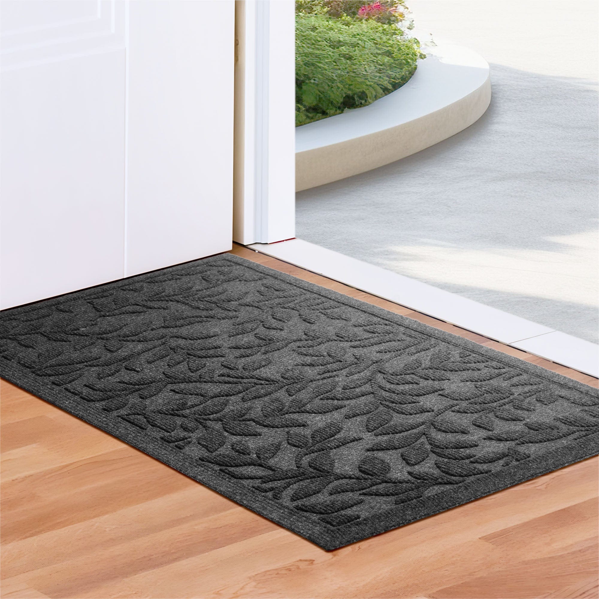 G128 DM-12GYLEAF-3F12 17-in x 29.5-in Gray Non-Slip Grip Indoor or Outdoor Leaves Pattern Door Mat