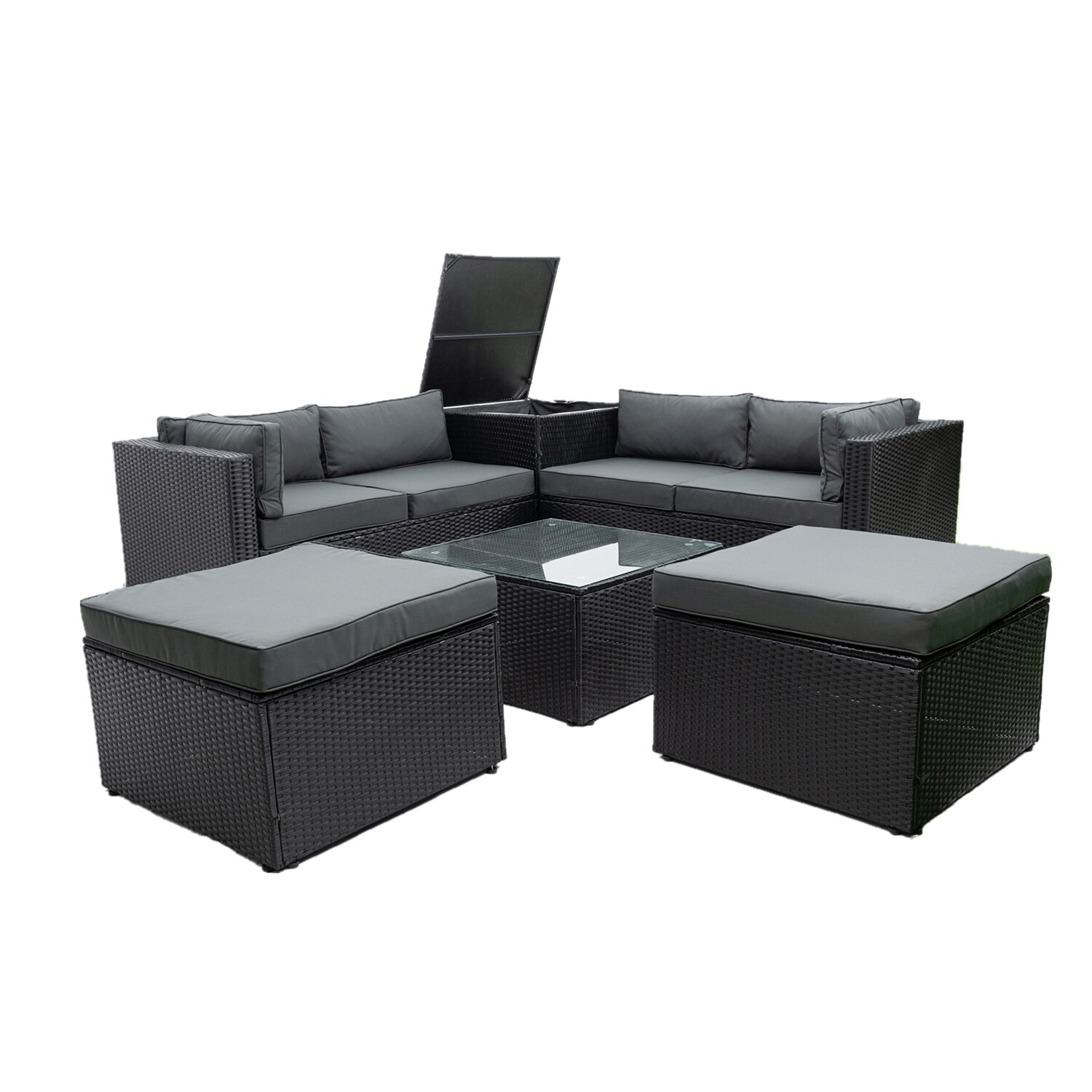 SINOFURN SYA710005GY Patio Rattan Wicker Outdoor Furniture Conversation Sofa Set