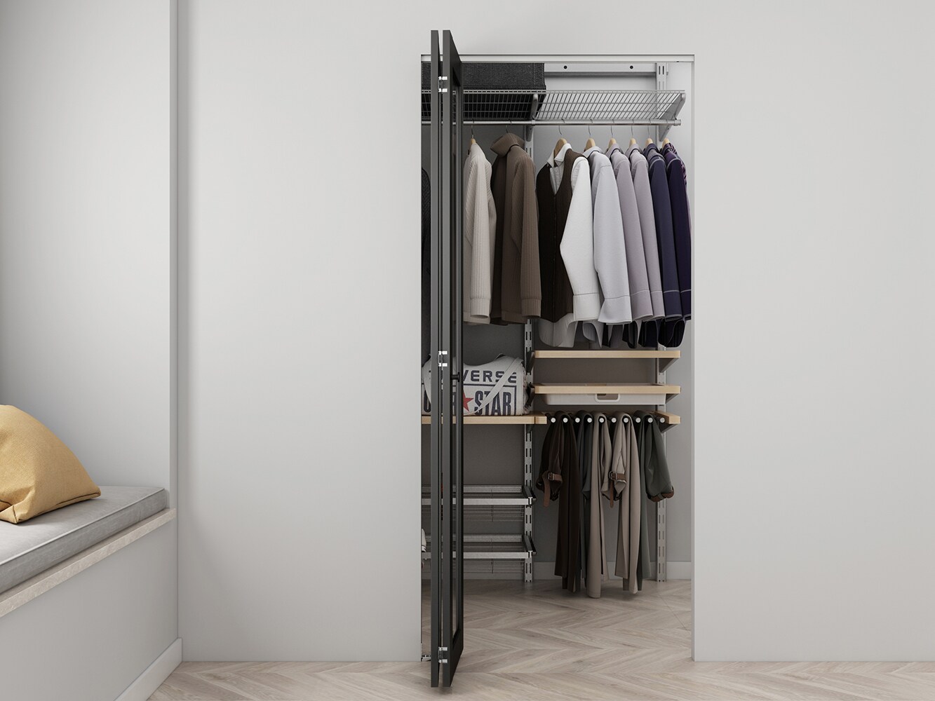 CALHOME 36-in x 80-in Black 1-panel Frosted glass Smooth Solid core Prefinished Glass Closet Bifold Door ( Hardware Included )