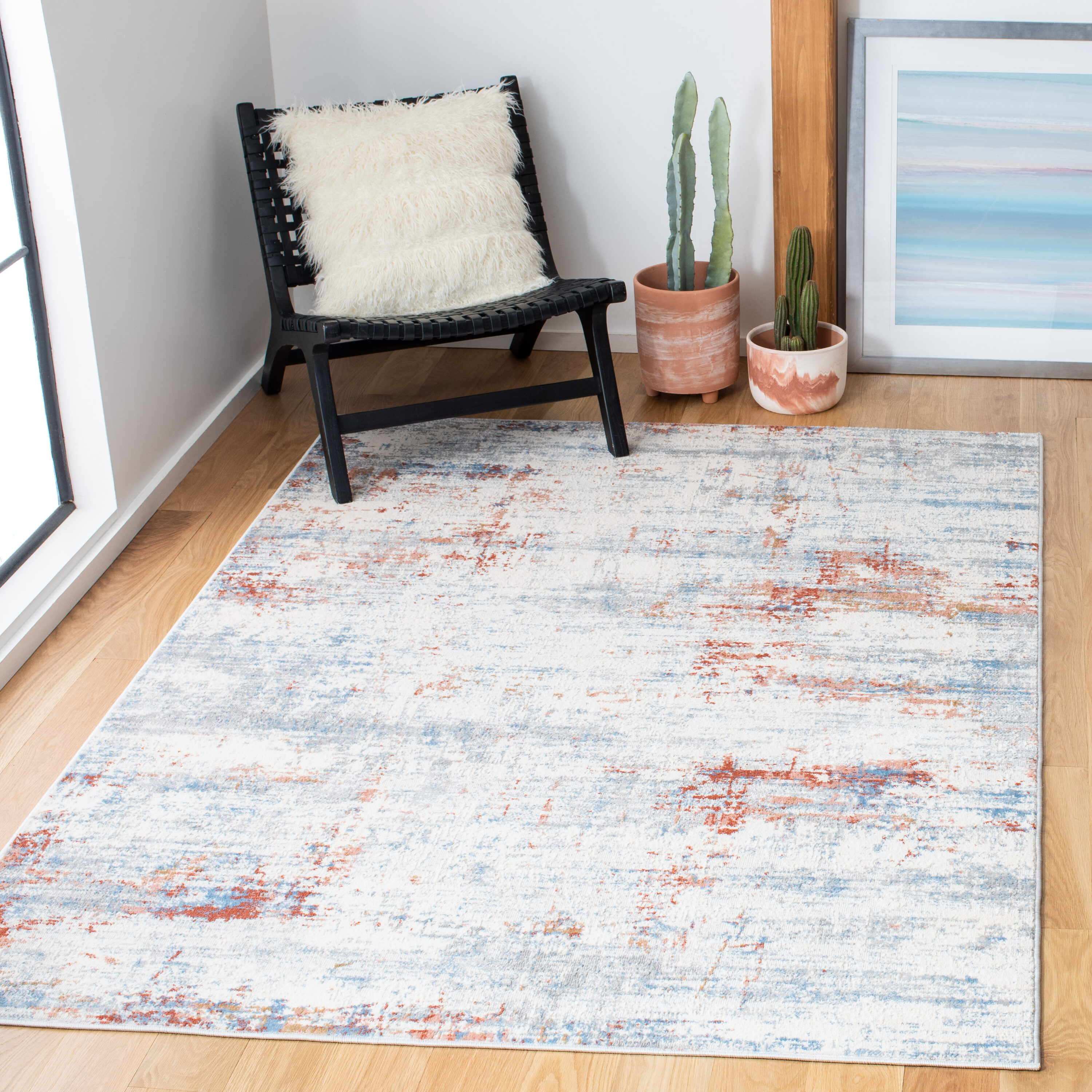 Amelia 10 x 14 (ft) Loomed Polypropylene Ivory/Rust Rectangular Indoor Abstract Mid-Century Modern Professionally Clean Only Area rug