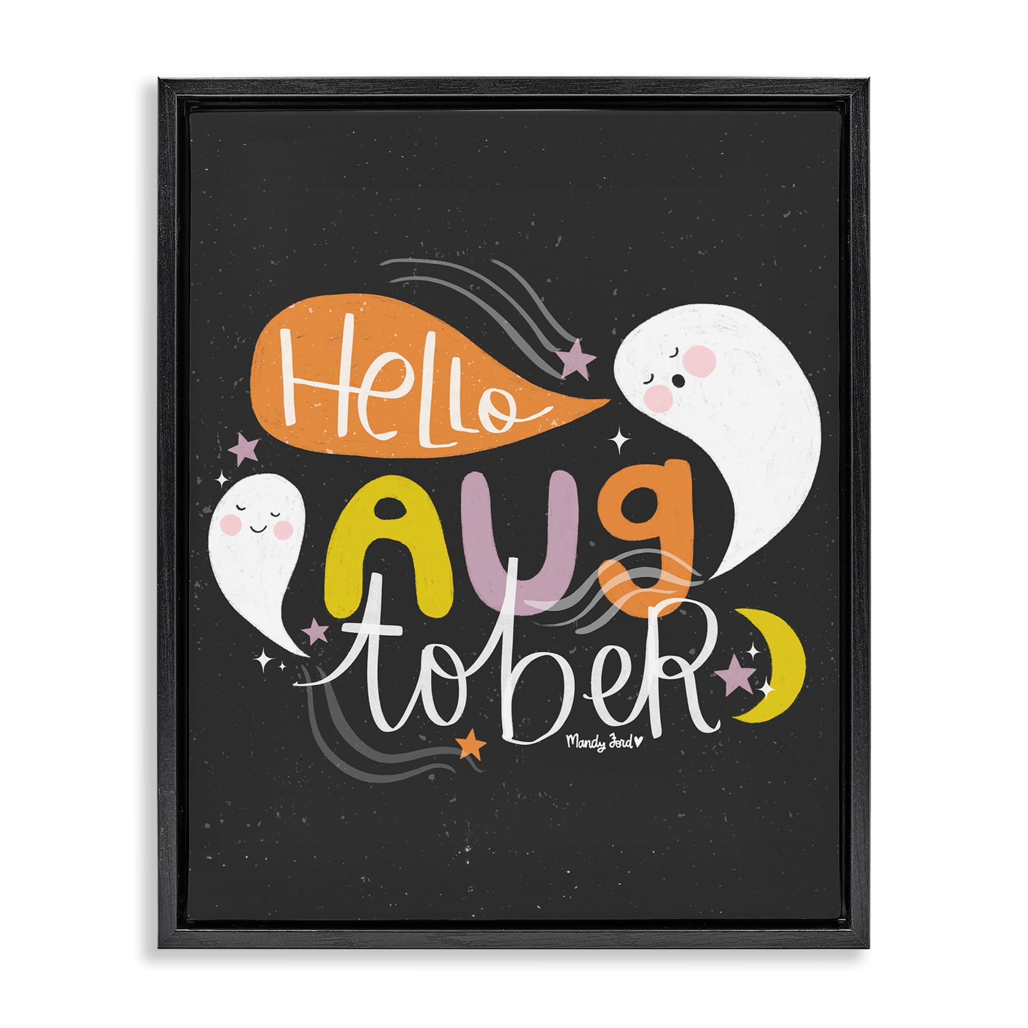 Stupell Industries BS-294-FFB-24X30 Hello Augtober with Ghosts Black Framed Floater Canvas Wall Art By Mandy Ford Art + Illustration 25 x 31