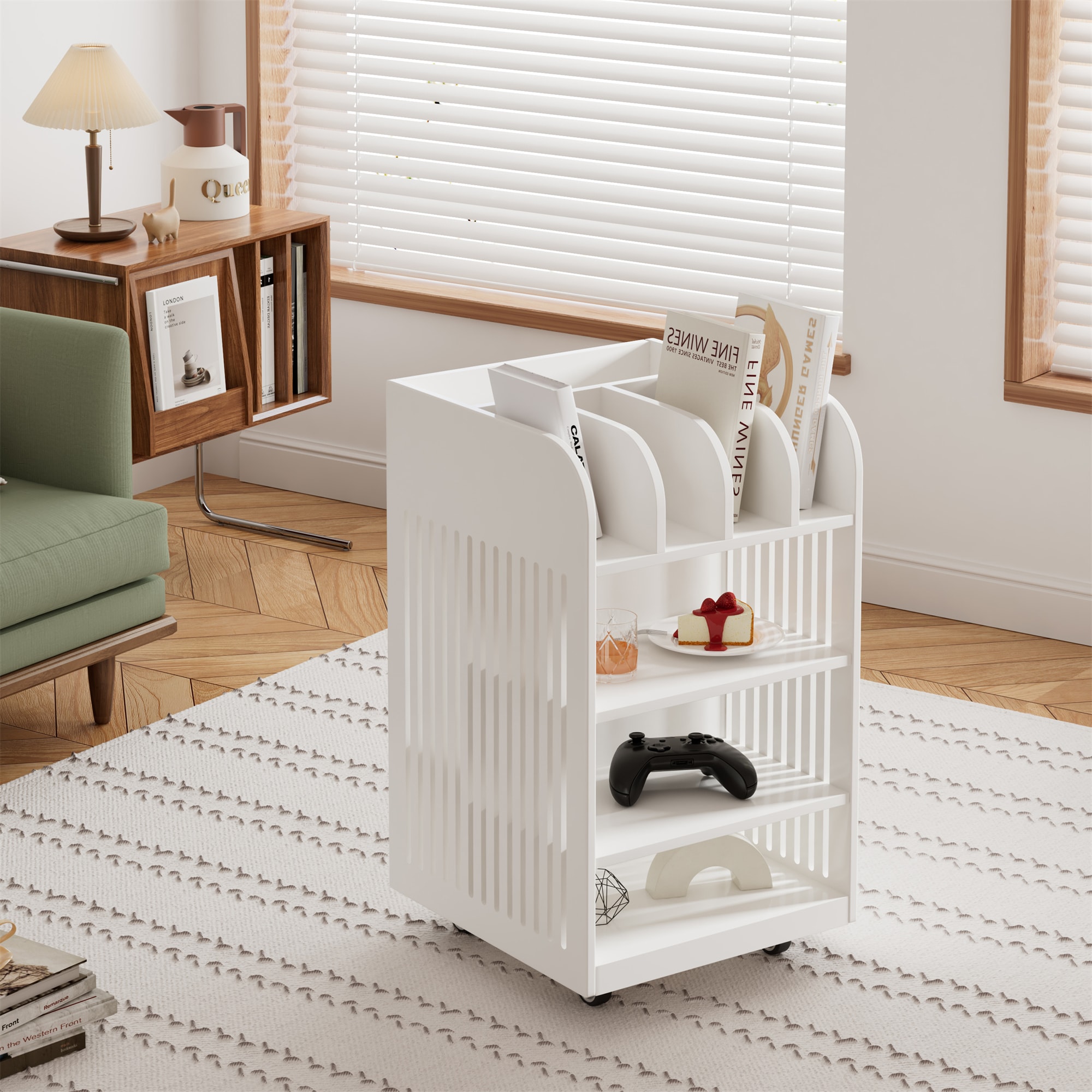BABOOM BOM-W38985-OR White MDF Base with MDF Rolling Kitchen Cart ( 17.71-in x 18.5-in x 28.35-in )