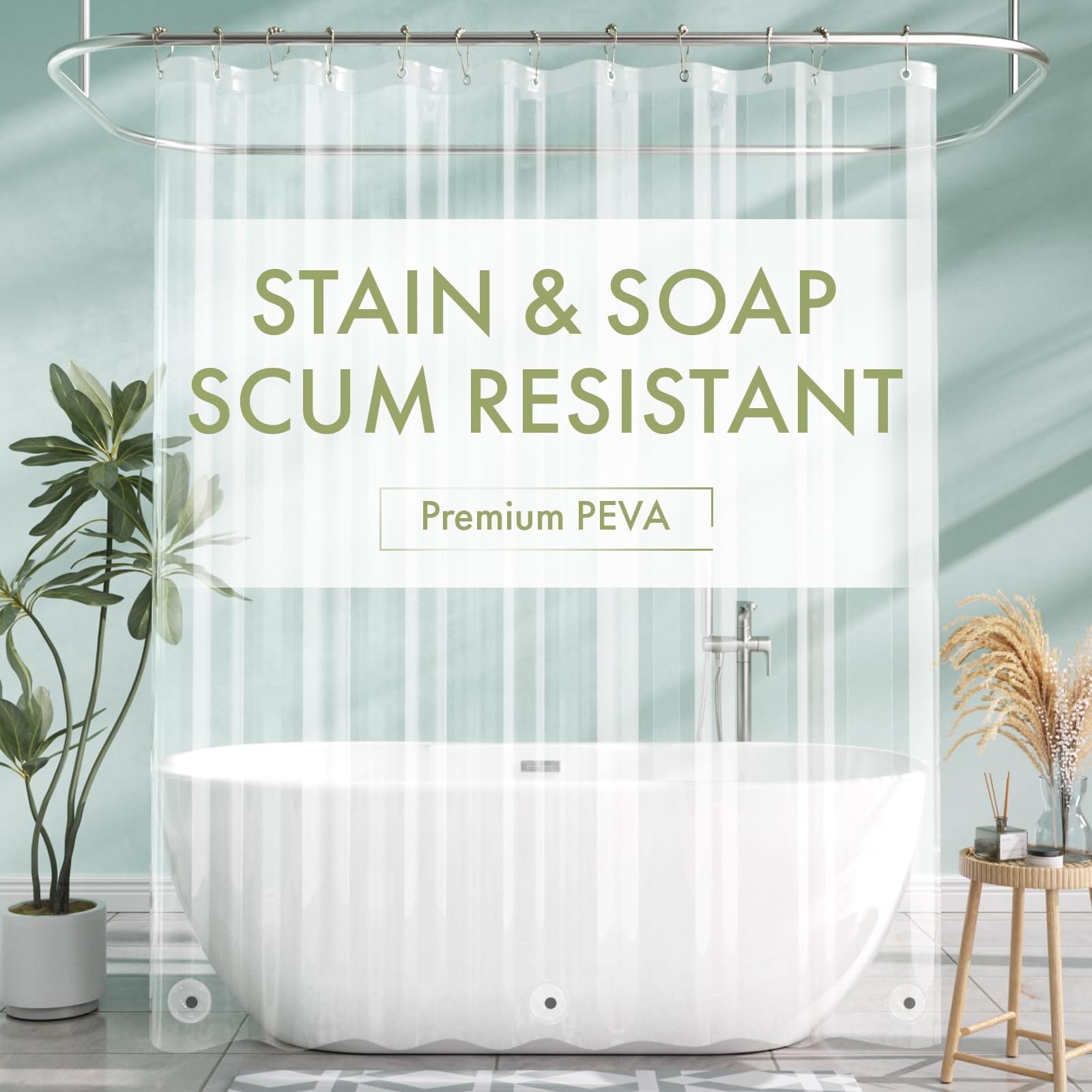 Anqtovp  Clear Shower Curtain Liner 72 x 72 Inch Waterproof PEVA Bathroom Liner with 3 Weighted Magnets 12 Rustproof Metal Grommets Easy to Clean