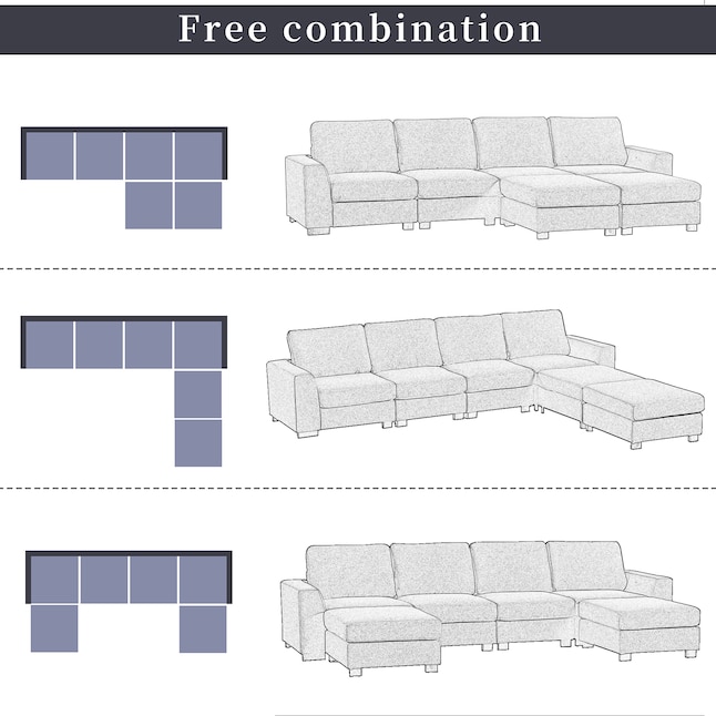GZMR 3-Pieces U shaped Sofa with Removable Ottomans 130.7-in Modern ...