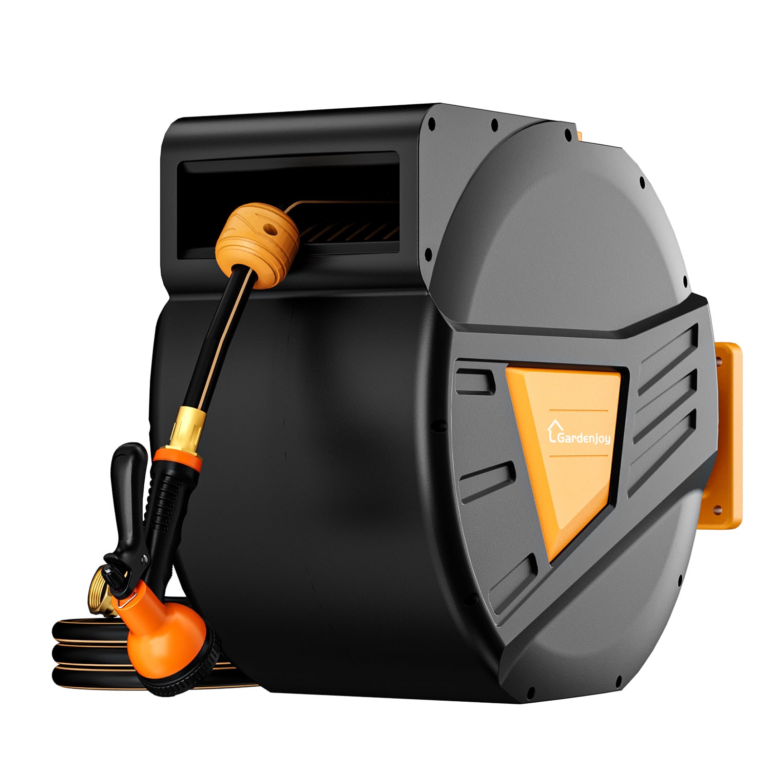 GardenJoy 65ft x 1/2-in Hose Reel Orange Plastic 65-ft Wall-mount Hose Reel