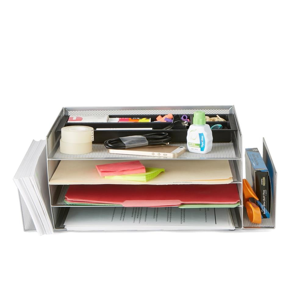 Mind Reader Desk Organizer with 2 Side Storage Compartments - Silver