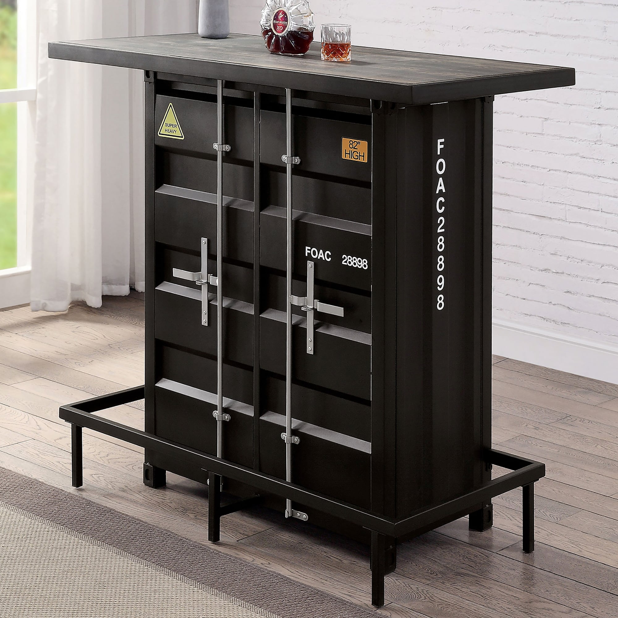 Furniture of America IDF-3789BK-BT Neptune Black Contemporary/Modern Bar Table, Wood veneer with Black Steel 47.25-in L x 42.88-in H