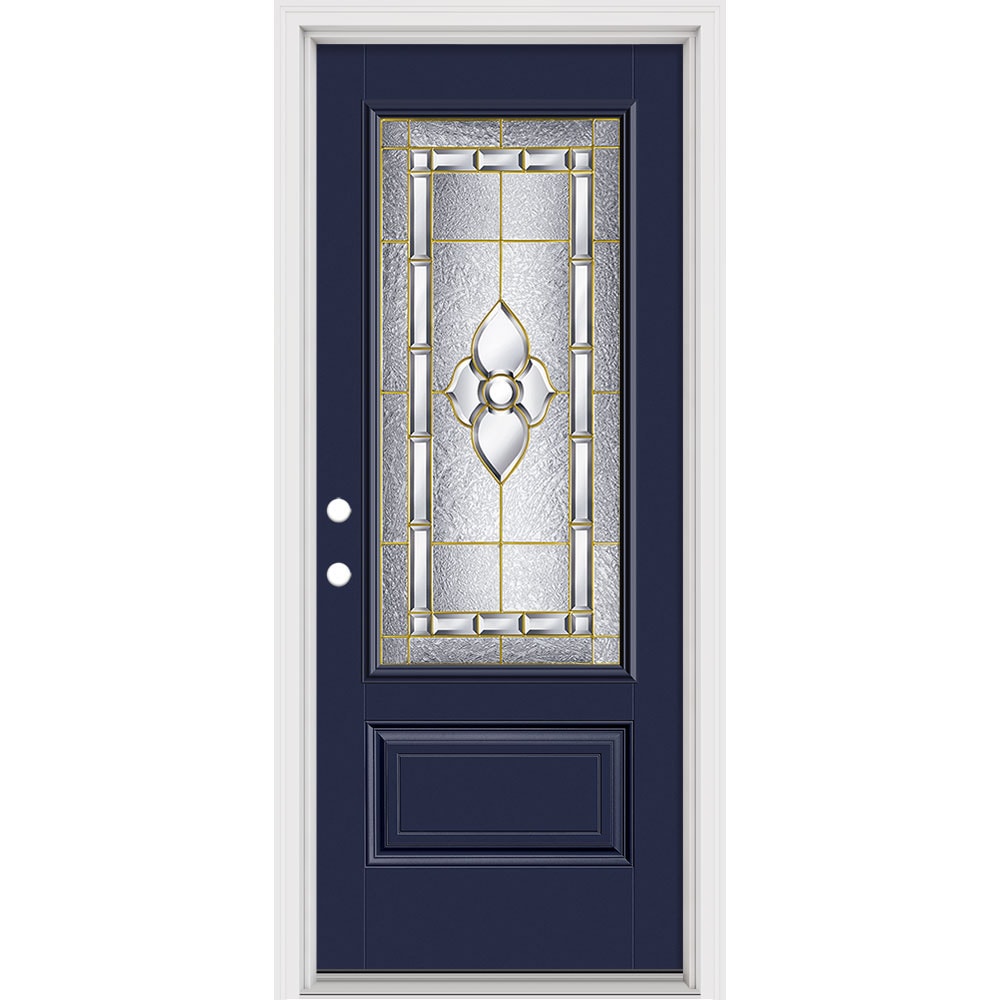 Masonite 631937 Georgian 36-in x 80-in x 4-9/16-in Fiberglass Full lite Left-hand inswing Peppercorn Painted Prehung Slab Front Door with Brickmould Solid core